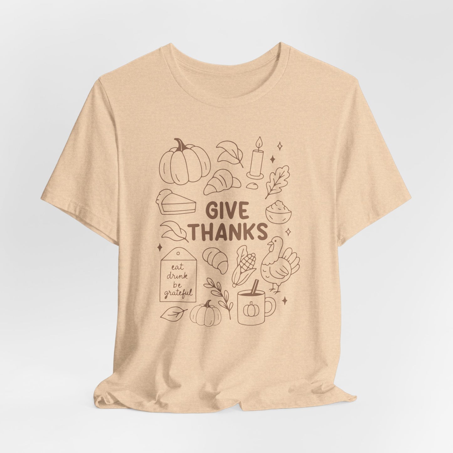 Give Thanks Thanksgiving Shirt – Minimal Fall Tee with Pumpkin, Turkey & Pie Design
