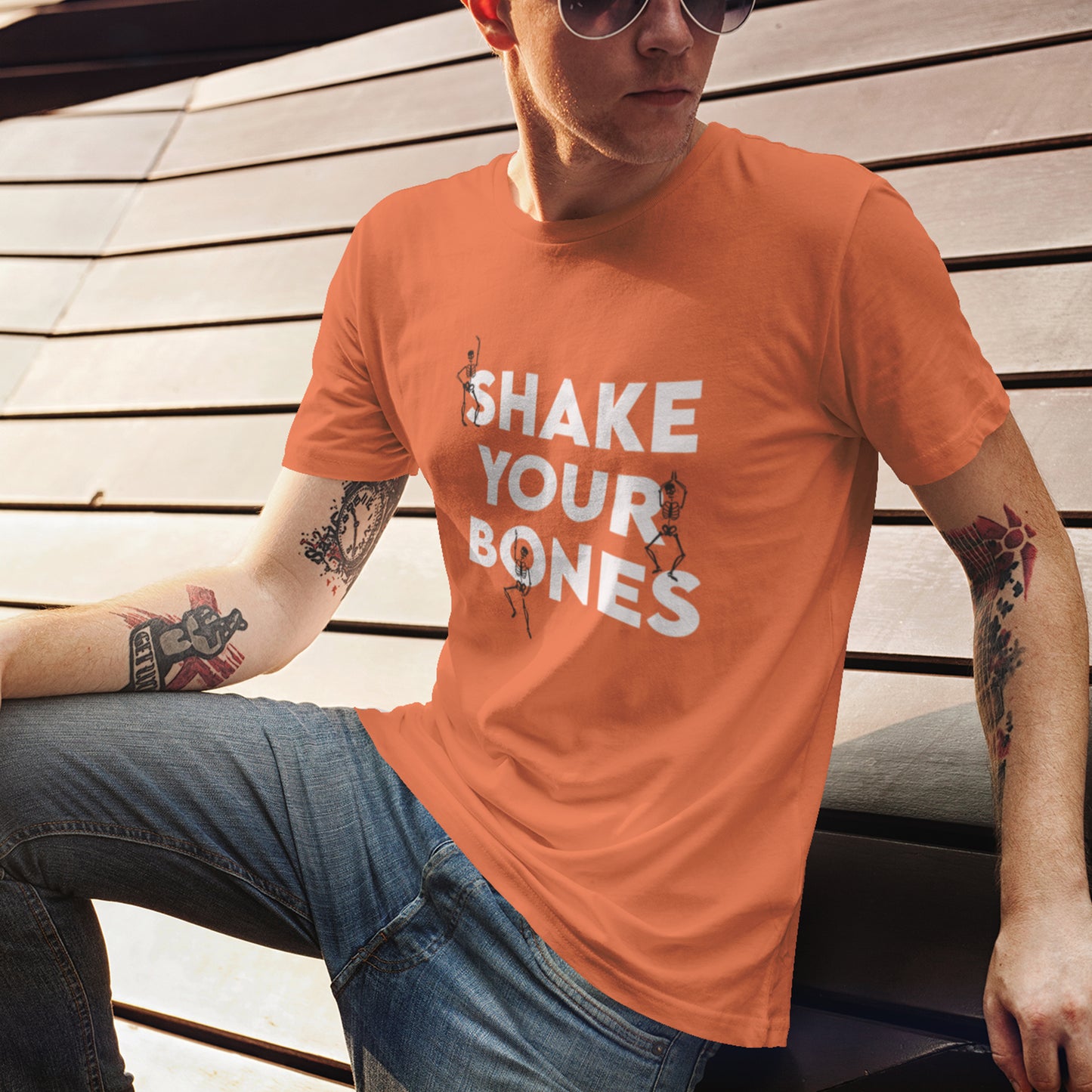 Shake Your Bones Halloween Shirt – Funny Dancing Skeleton Tee