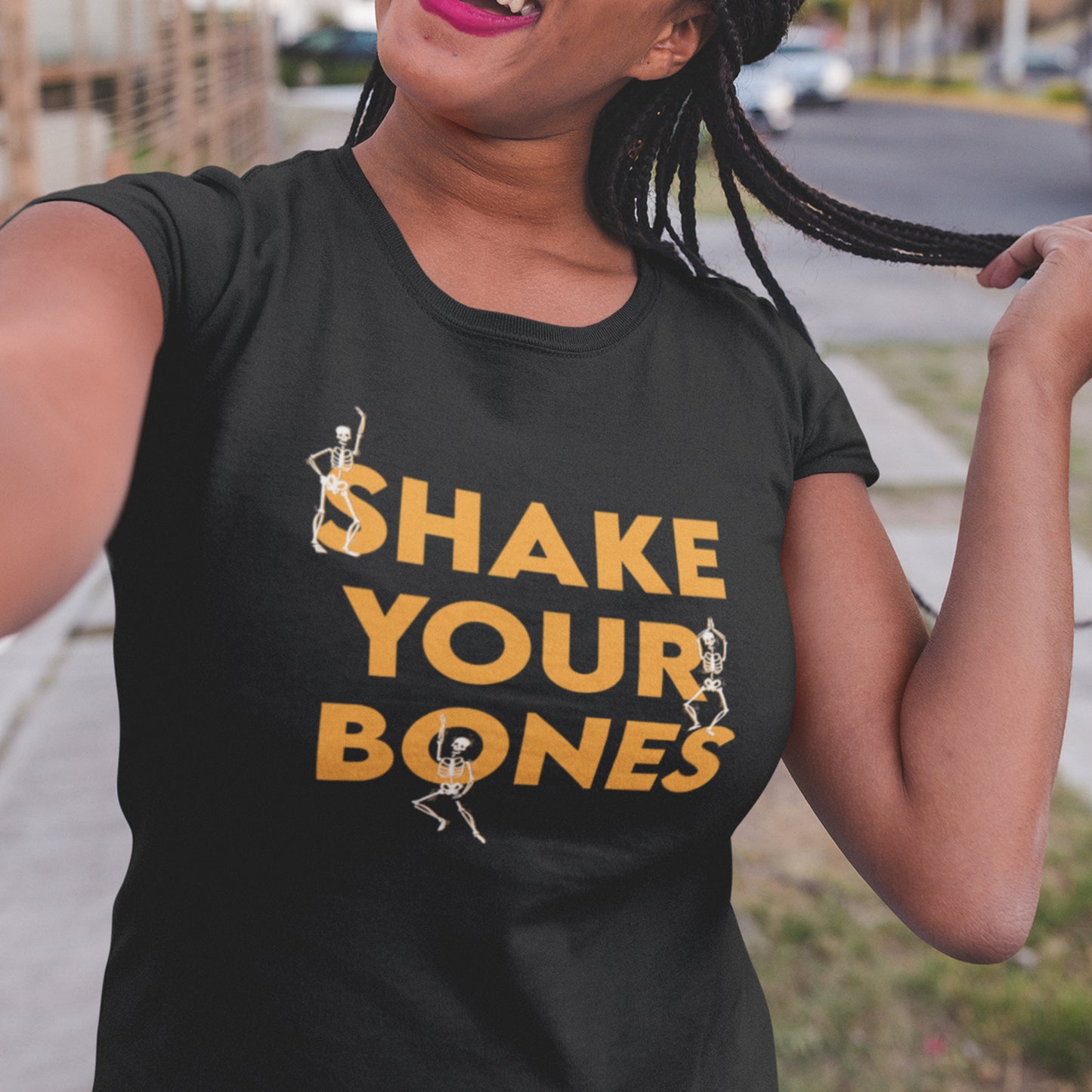 Shake Your Bones Halloween Shirt – Funny Dancing Skeleton Tee