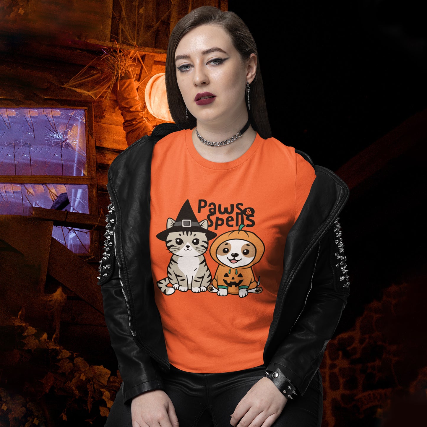 Cat and Dog Halloween Shirt – Cute Pumpkin Puppy & Witch Kitty Tee