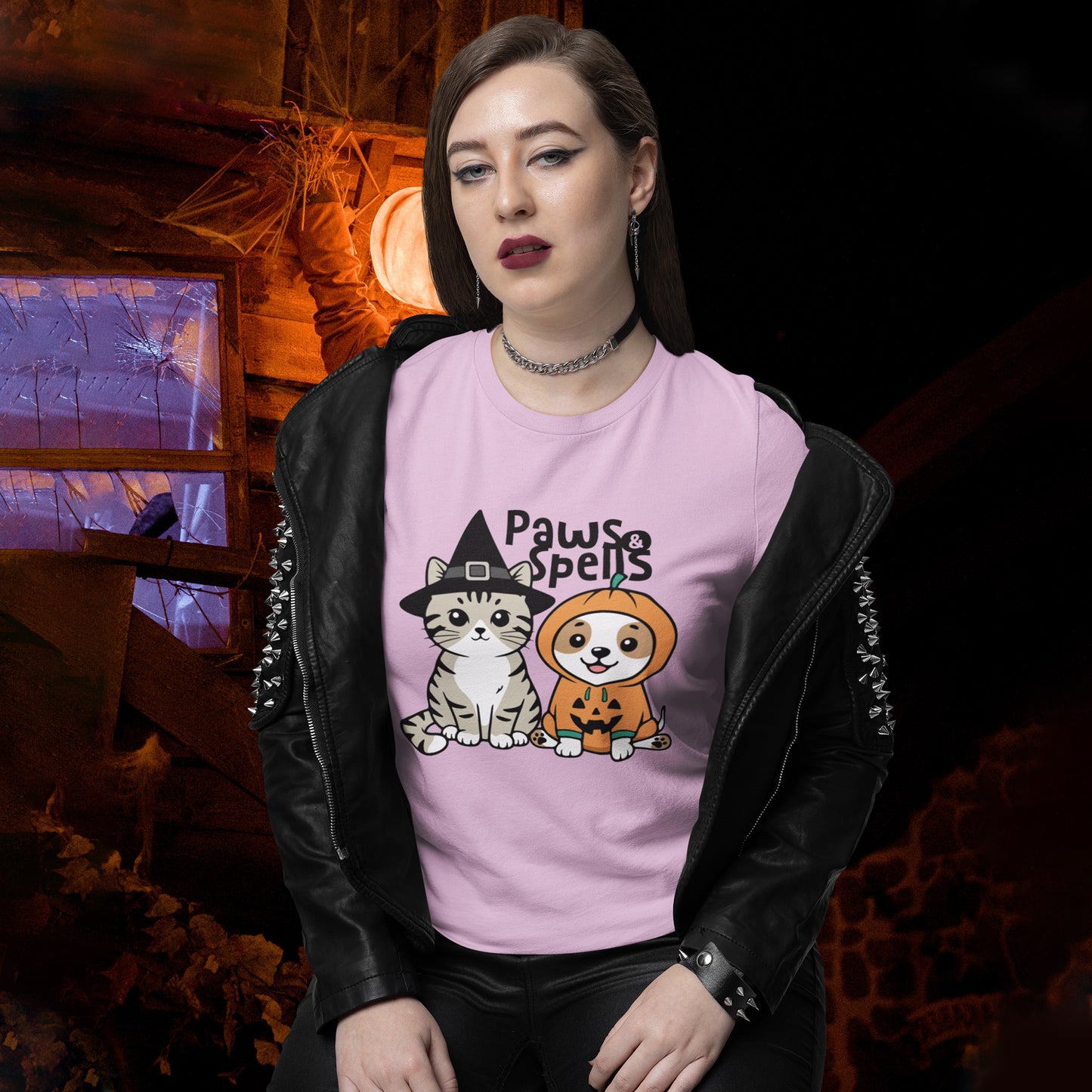 Cat and Dog Halloween Shirt – Cute Pumpkin Puppy & Witch Kitty Tee
