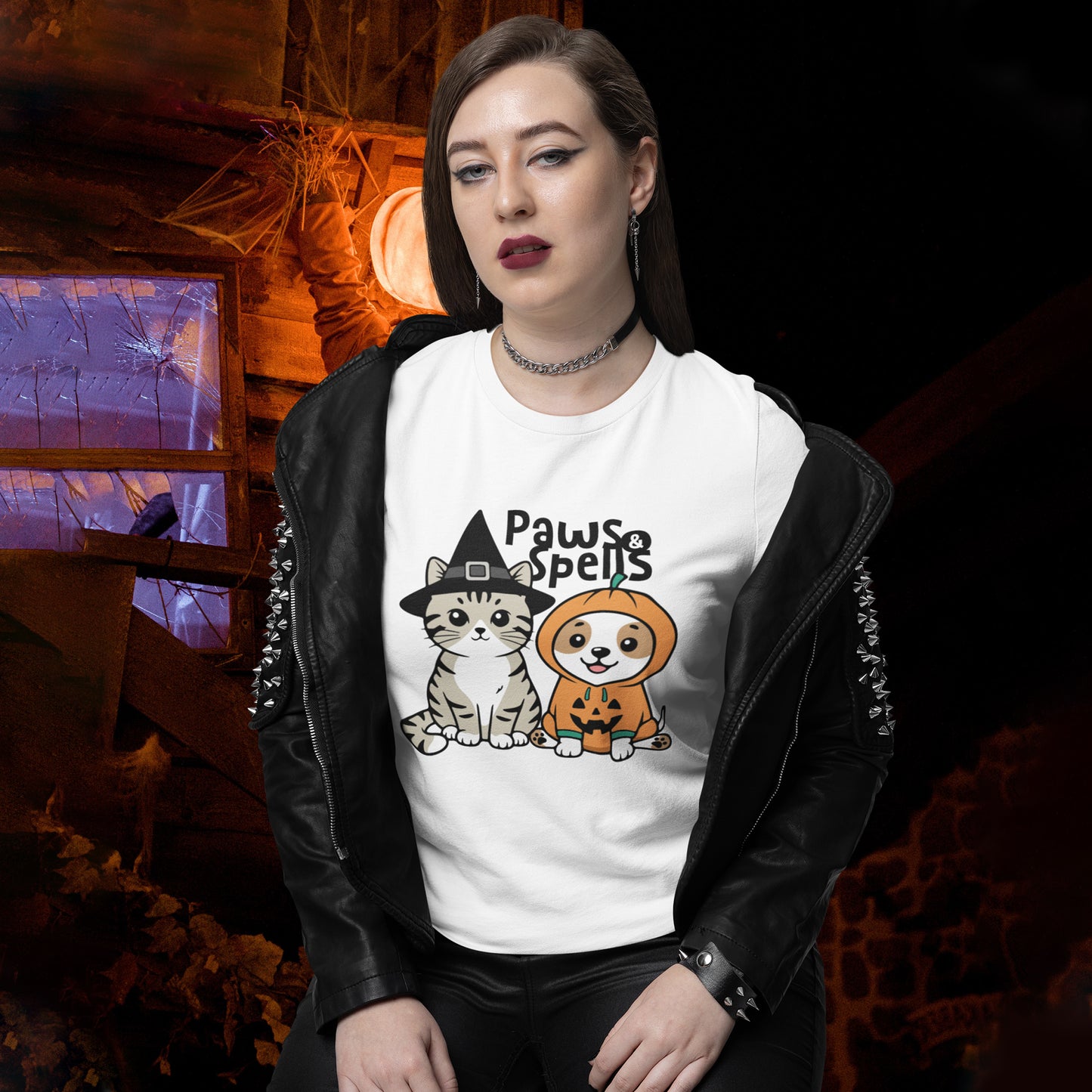 Cat and Dog Halloween Shirt – Cute Pumpkin Puppy & Witch Kitty Tee