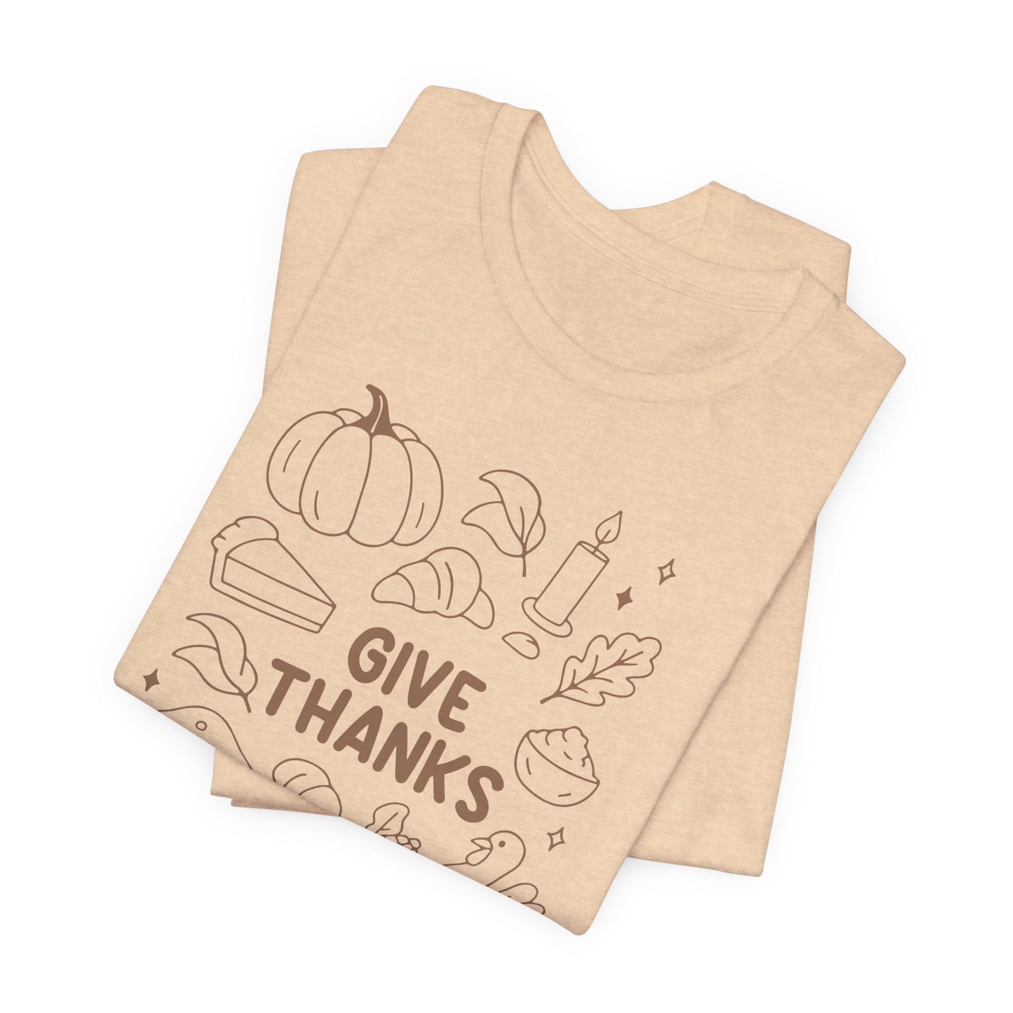 Give Thanks Thanksgiving Shirt – Minimal Fall Tee with Pumpkin, Turkey & Pie Design