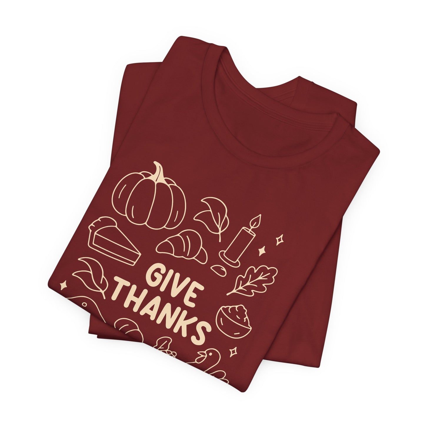 Give Thanks Thanksgiving Shirt – Minimal Fall Tee with Pumpkin, Turkey & Pie Design