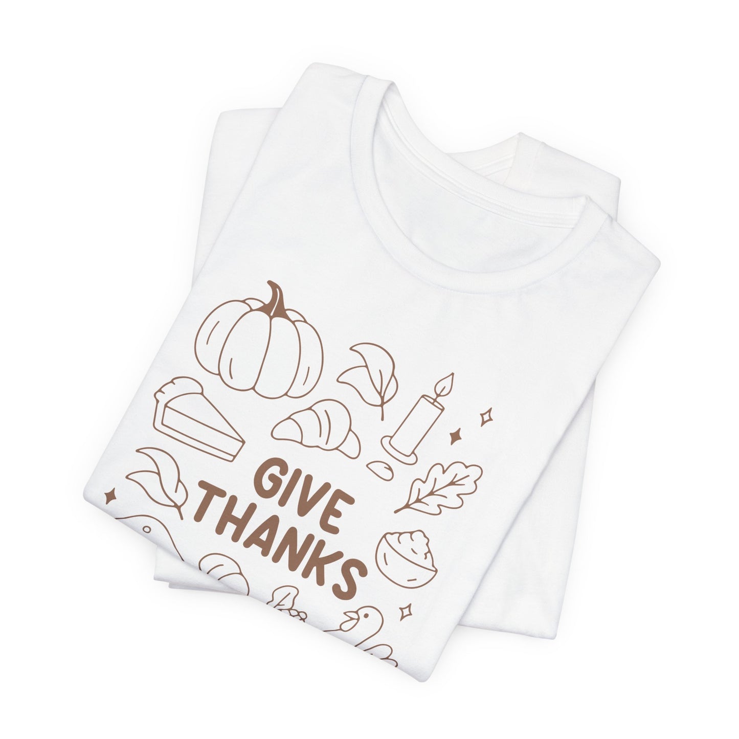 Give Thanks Thanksgiving Shirt – Minimal Fall Tee with Pumpkin, Turkey & Pie Design