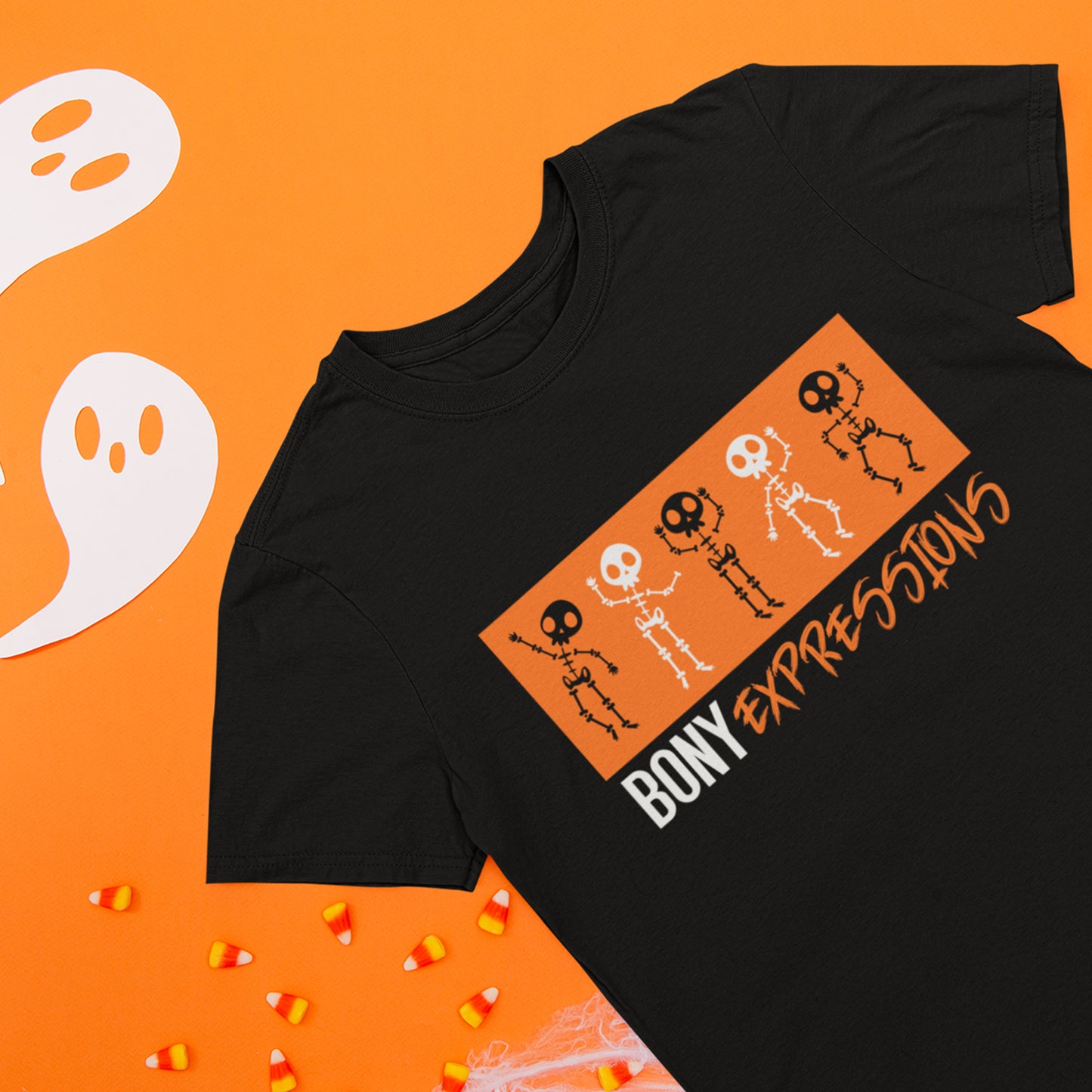Bony Expressions T-Shirt: Playful Skeleton Design for Unique Style