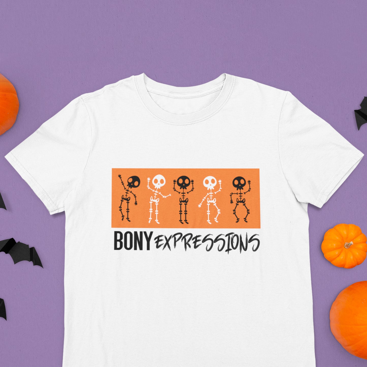 Bony Expressions T-Shirt: Playful Skeleton Design for Unique Style