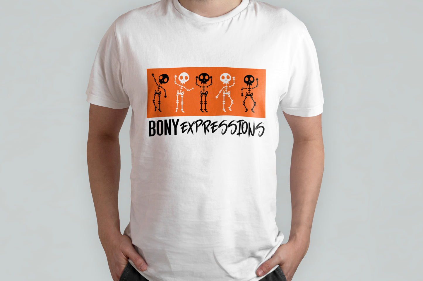 Bony Expressions T-Shirt: Playful Skeleton Design for Unique Style