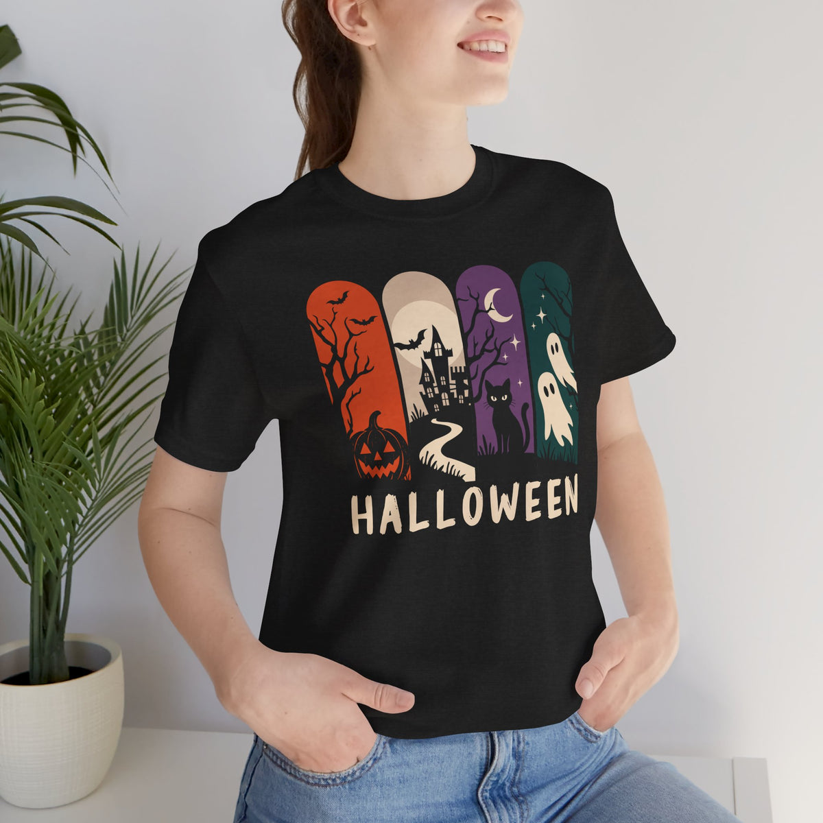 Retro Halloween Shirt – Ghost, Pumpkin & Black Cat Graphic Tee