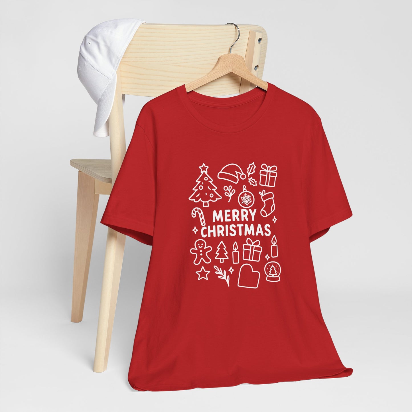 Merry Christmas Icons T-Shirt – Cute Minimalist Christmas Line Art Holiday Tee