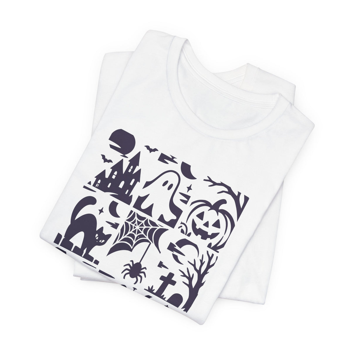 Halloween Graphic Tee – Spooky Icons and Haunted Scenes