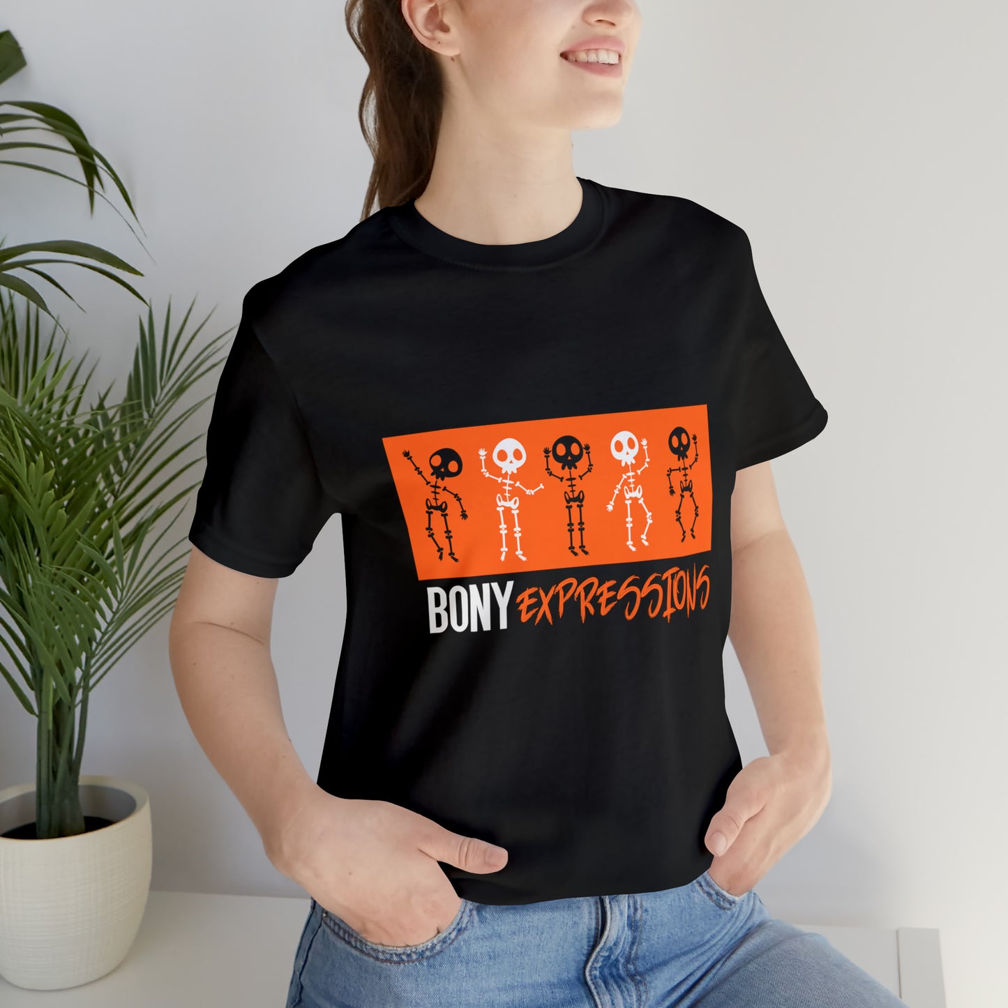 Bony Expressions T-Shirt: Playful Skeleton Design for Unique Style