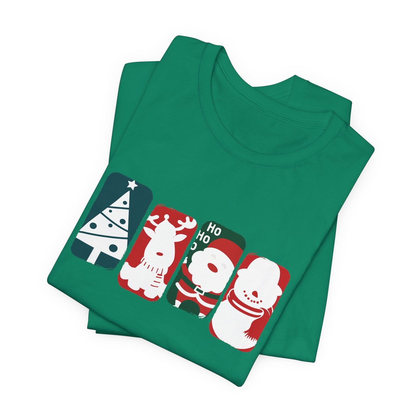 Cute Christmas Characters T-Shirt - Santa, Reindeer, Snowman & Tree Holiday Tee