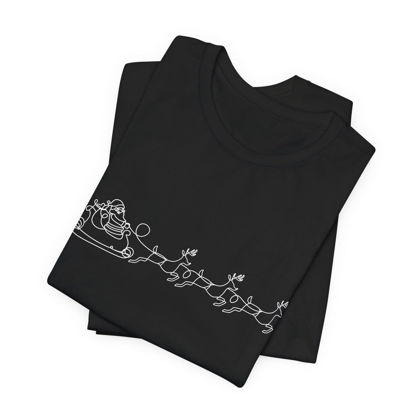 Minimalist Santa Sleigh One Line Art Christmas Shirt - Modern Reindeer Outline Tee