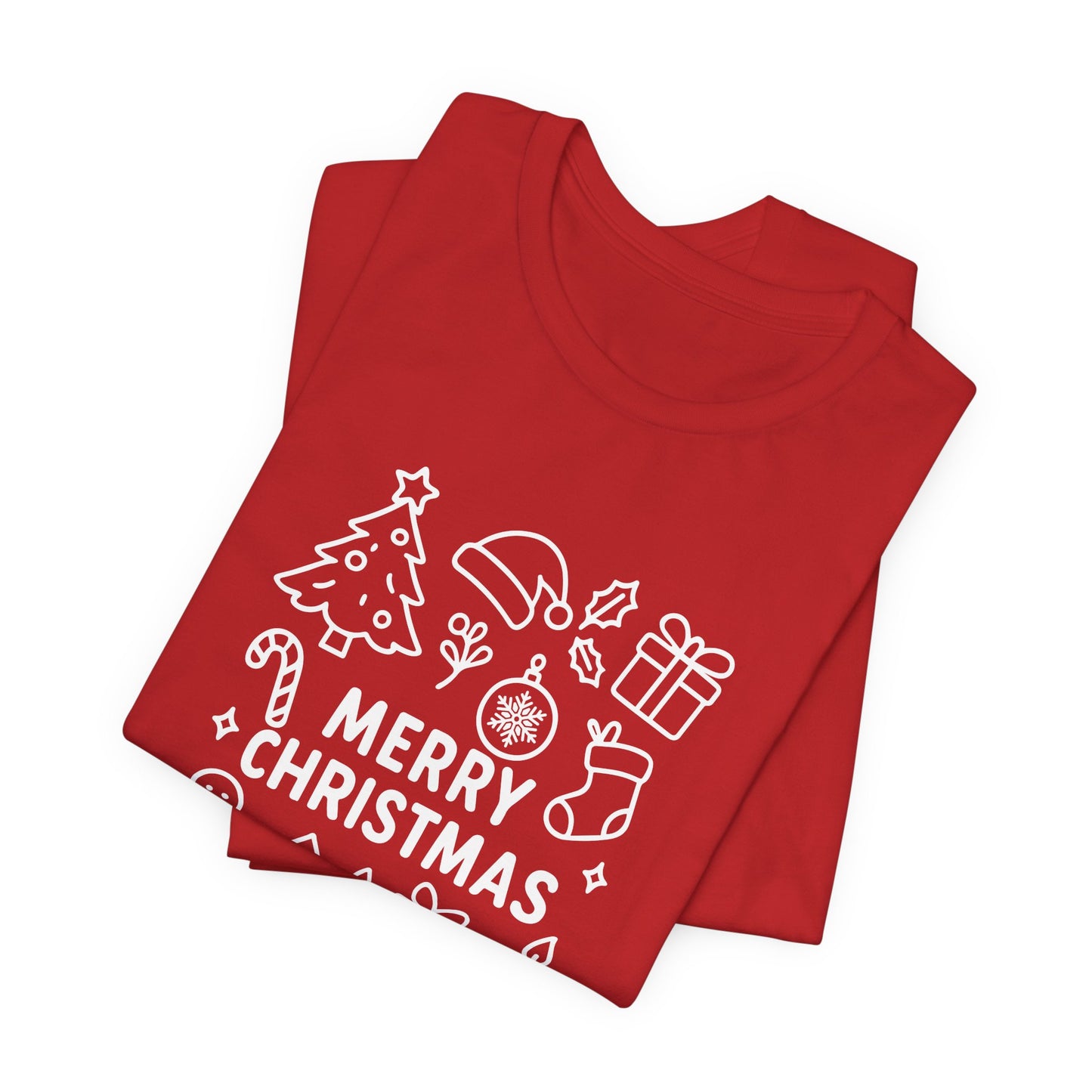 Merry Christmas Icons T-Shirt – Cute Minimalist Christmas Line Art Holiday Tee