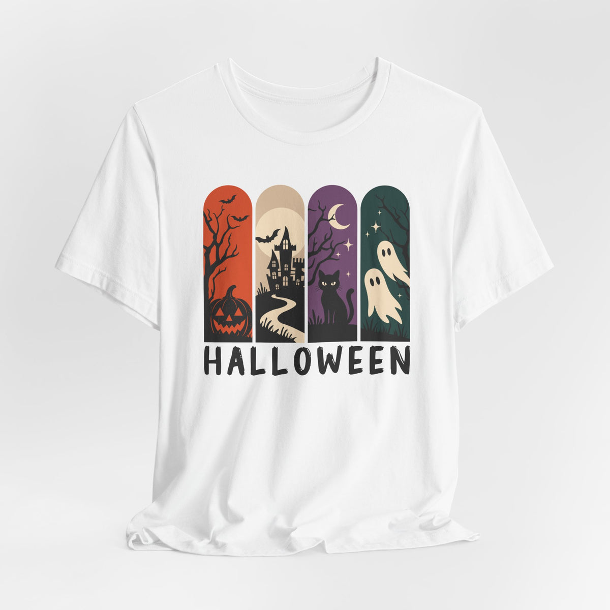 Retro Halloween Shirt – Ghost, Pumpkin & Black Cat Graphic Tee