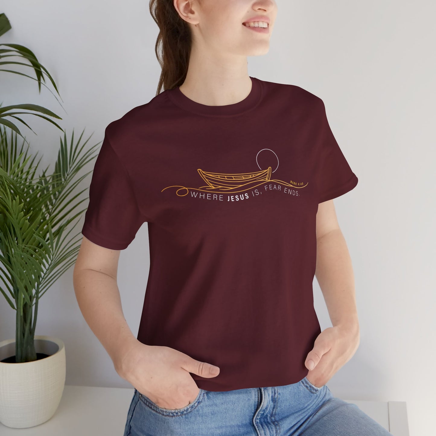 Where Jesus Is Fear Ends Christian Boat Graphic Tee