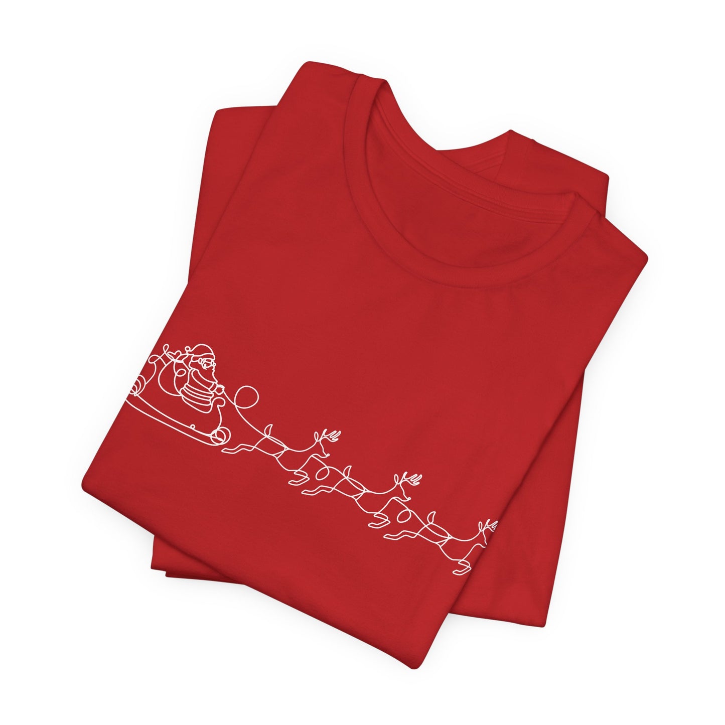 Minimalist Santa Sleigh One Line Art Christmas Shirt - Modern Reindeer Outline Tee