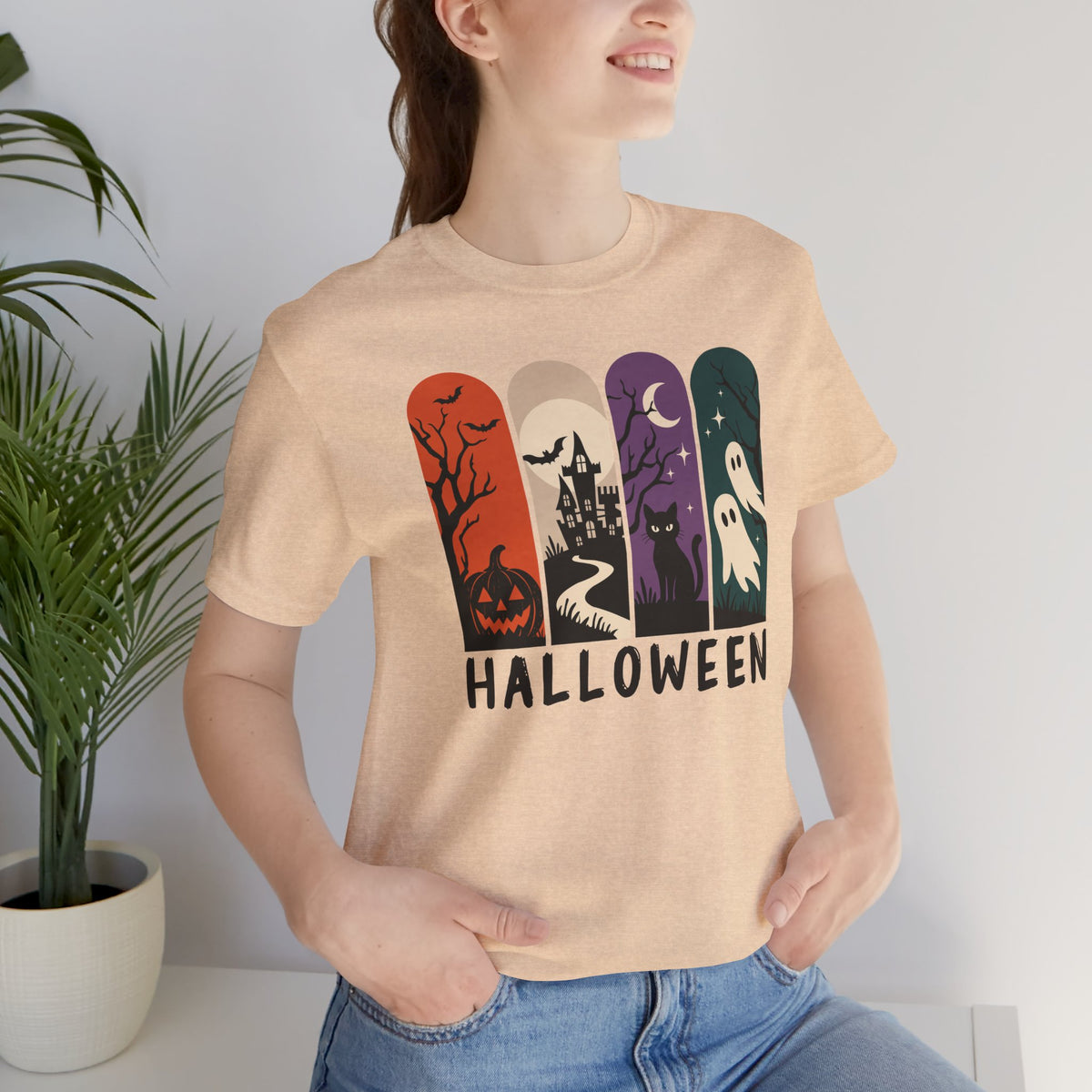 Retro Halloween Shirt – Ghost, Pumpkin & Black Cat Graphic Tee