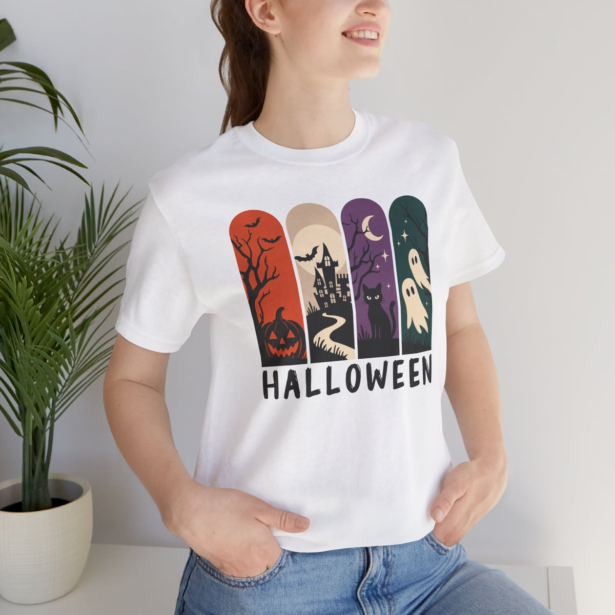 Retro Halloween Shirt – Ghost, Pumpkin & Black Cat Graphic Tee