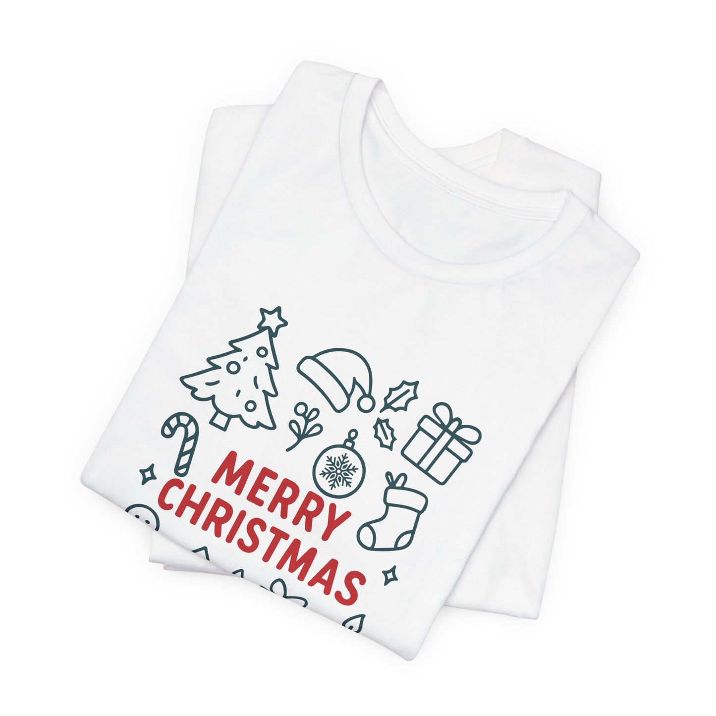Merry Christmas Icons T-Shirt – Cute Minimalist Christmas Line Art Holiday Tee