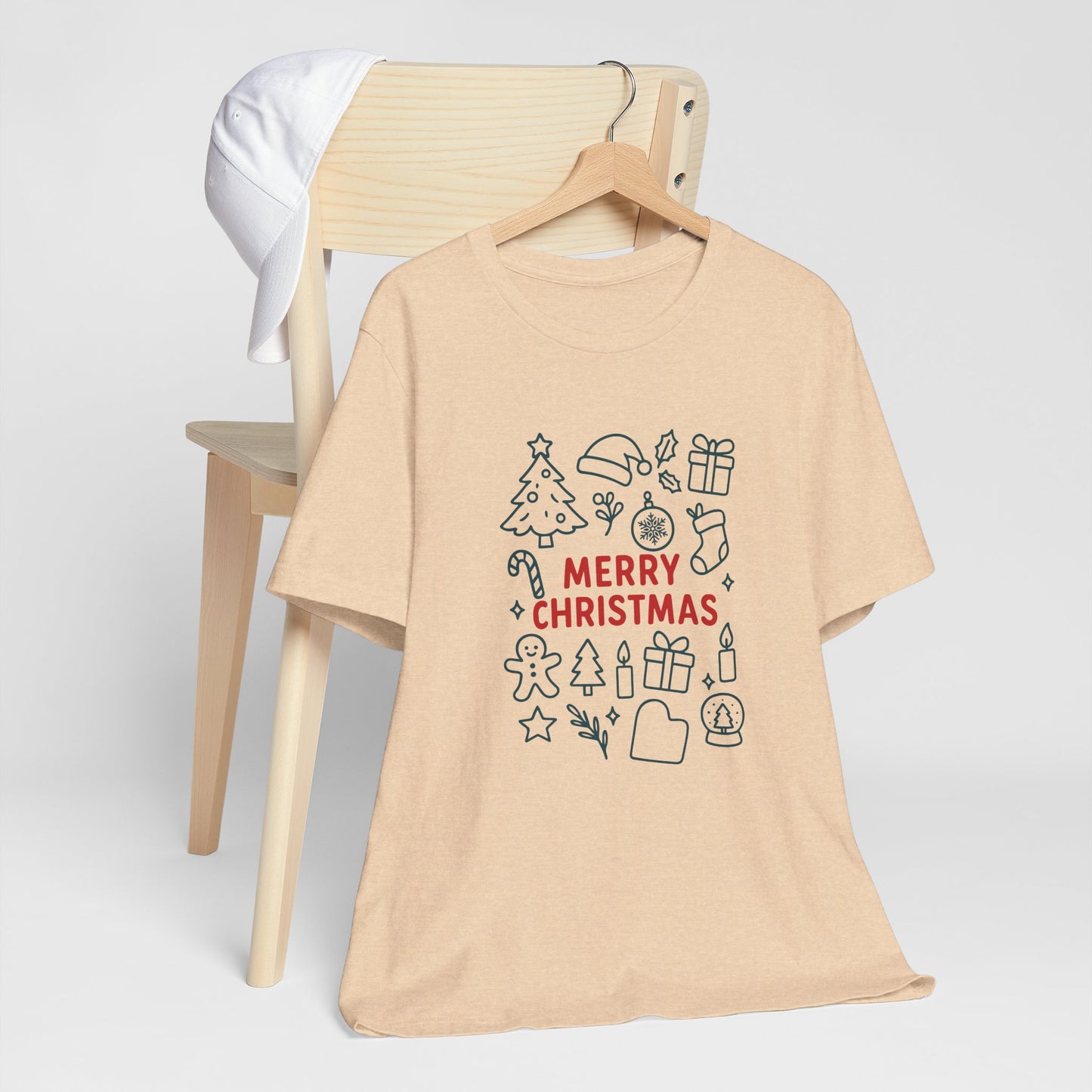 Merry Christmas Icons T-Shirt – Cute Minimalist Christmas Line Art Holiday Tee
