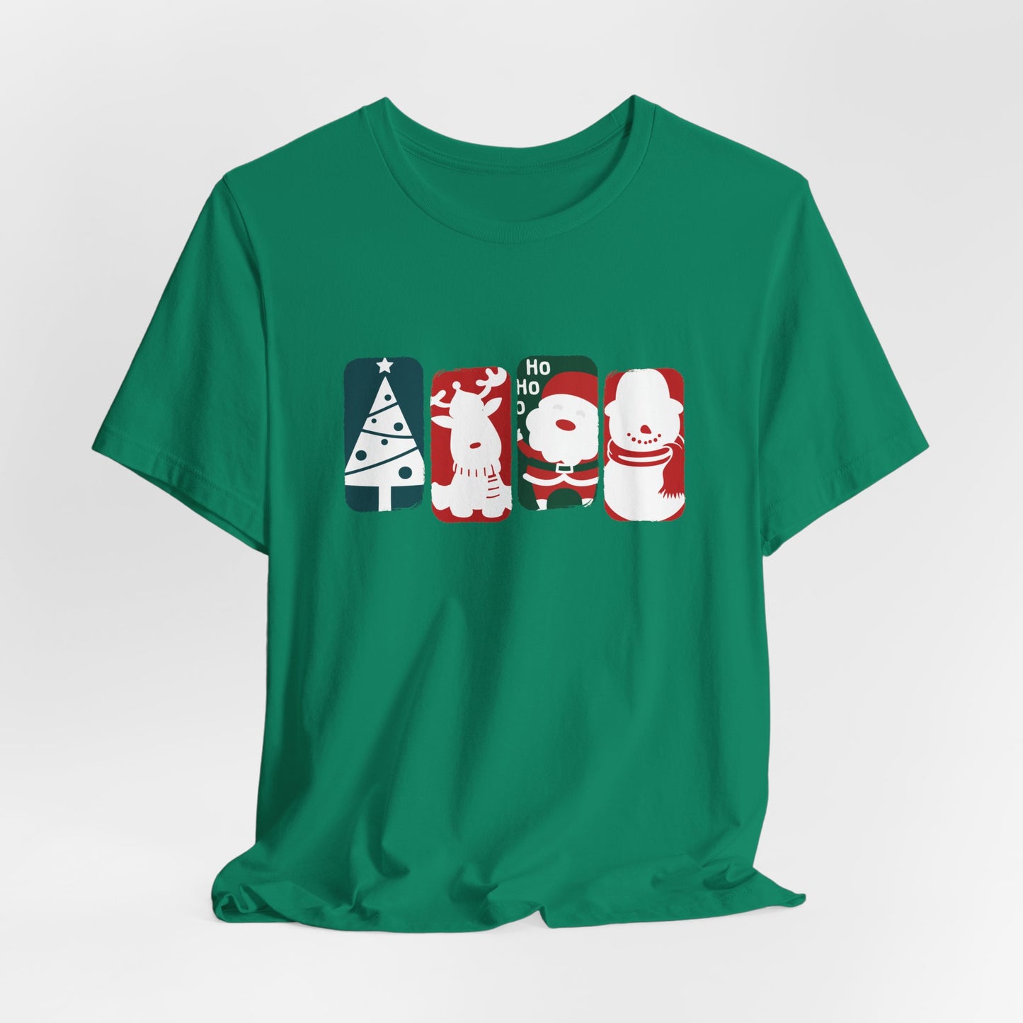 Cute Christmas Characters T-Shirt - Santa, Reindeer, Snowman & Tree Holiday Tee