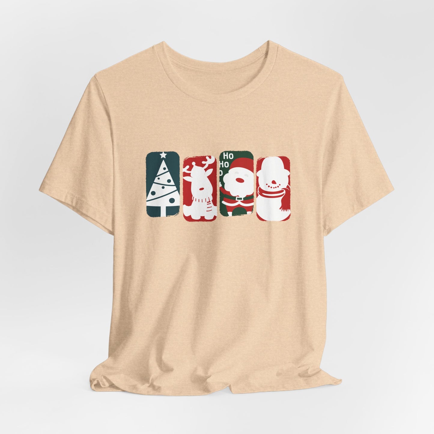 Cute Christmas Characters T-Shirt - Santa, Reindeer, Snowman & Tree Holiday Tee