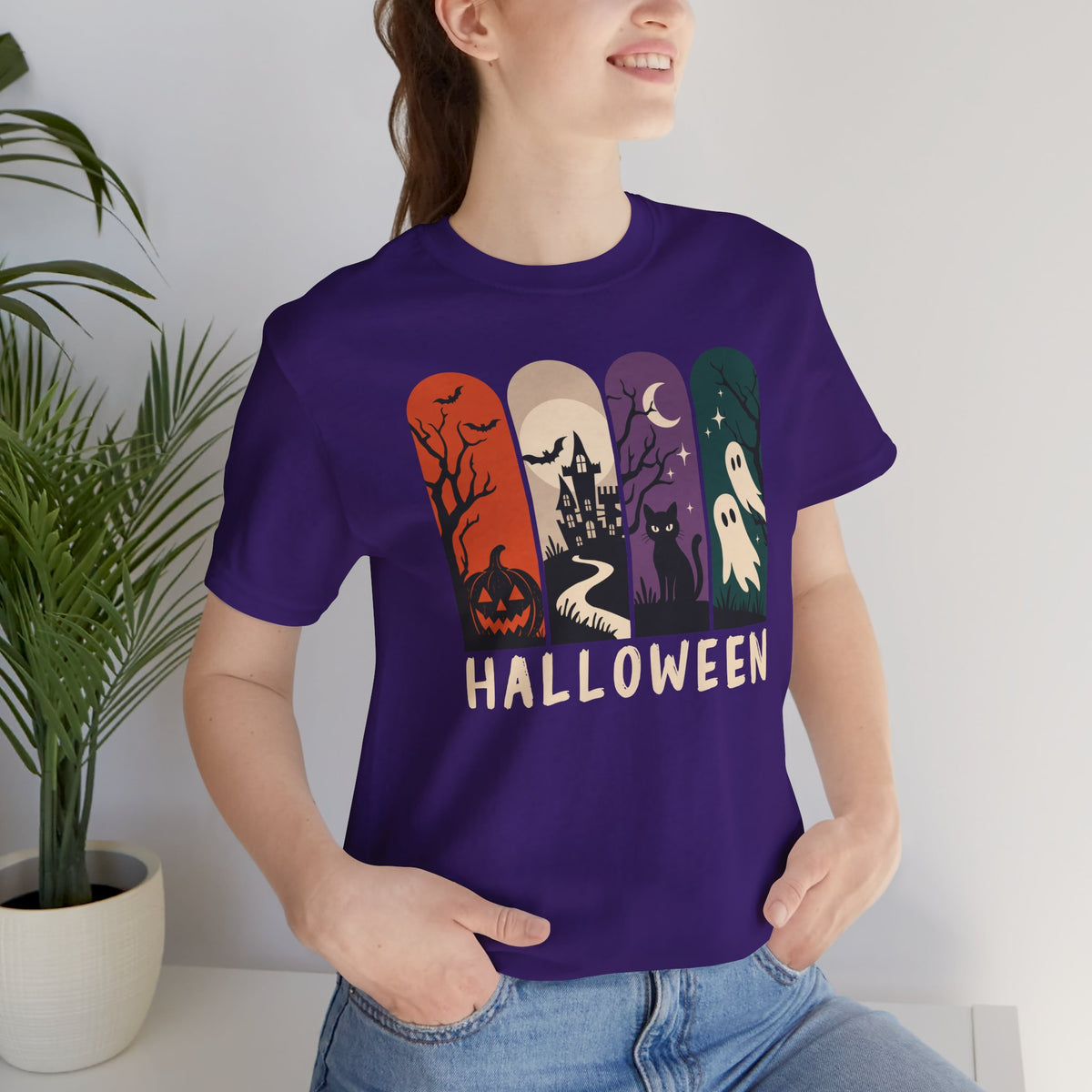 Retro Halloween Shirt – Ghost, Pumpkin & Black Cat Graphic Tee