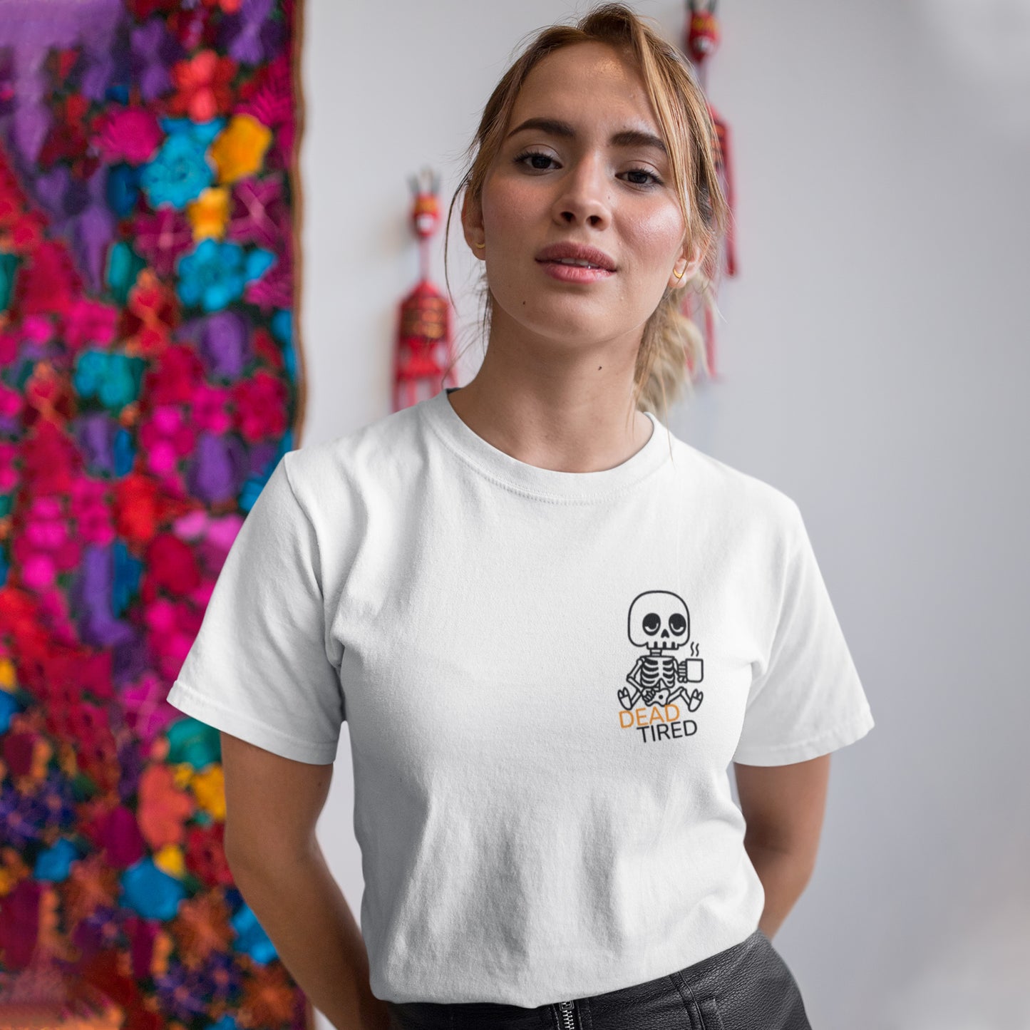 Dead Tired Skeleton Coffee T-Shirt – Funny & Spooky Vibes