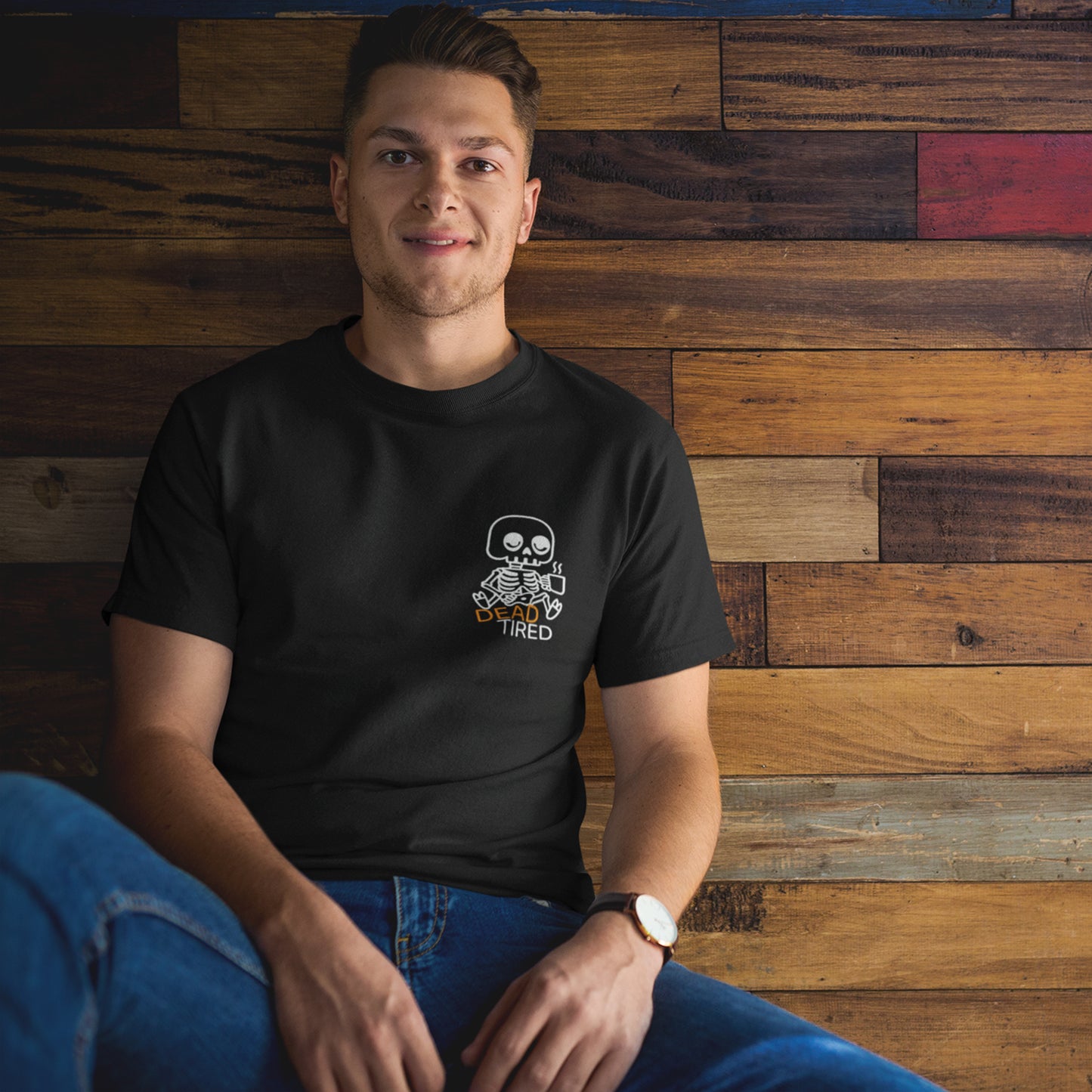 Dead Tired Skeleton Coffee T-Shirt – Funny & Spooky Vibes
