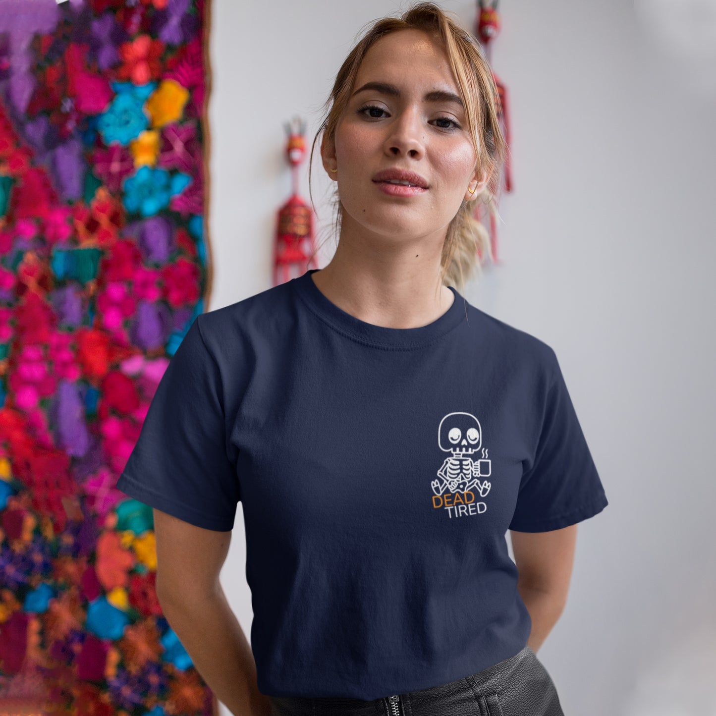 Dead Tired Skeleton Coffee T-Shirt – Funny & Spooky Vibes