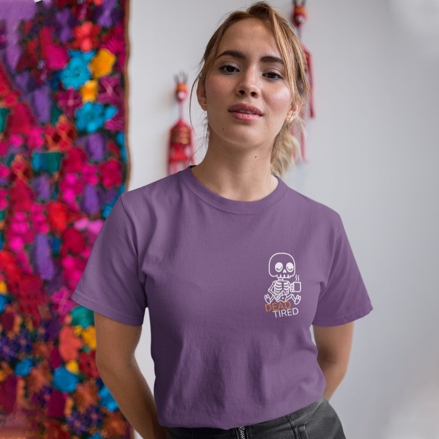 Dead Tired Skeleton Coffee T-Shirt – Funny & Spooky Vibes
