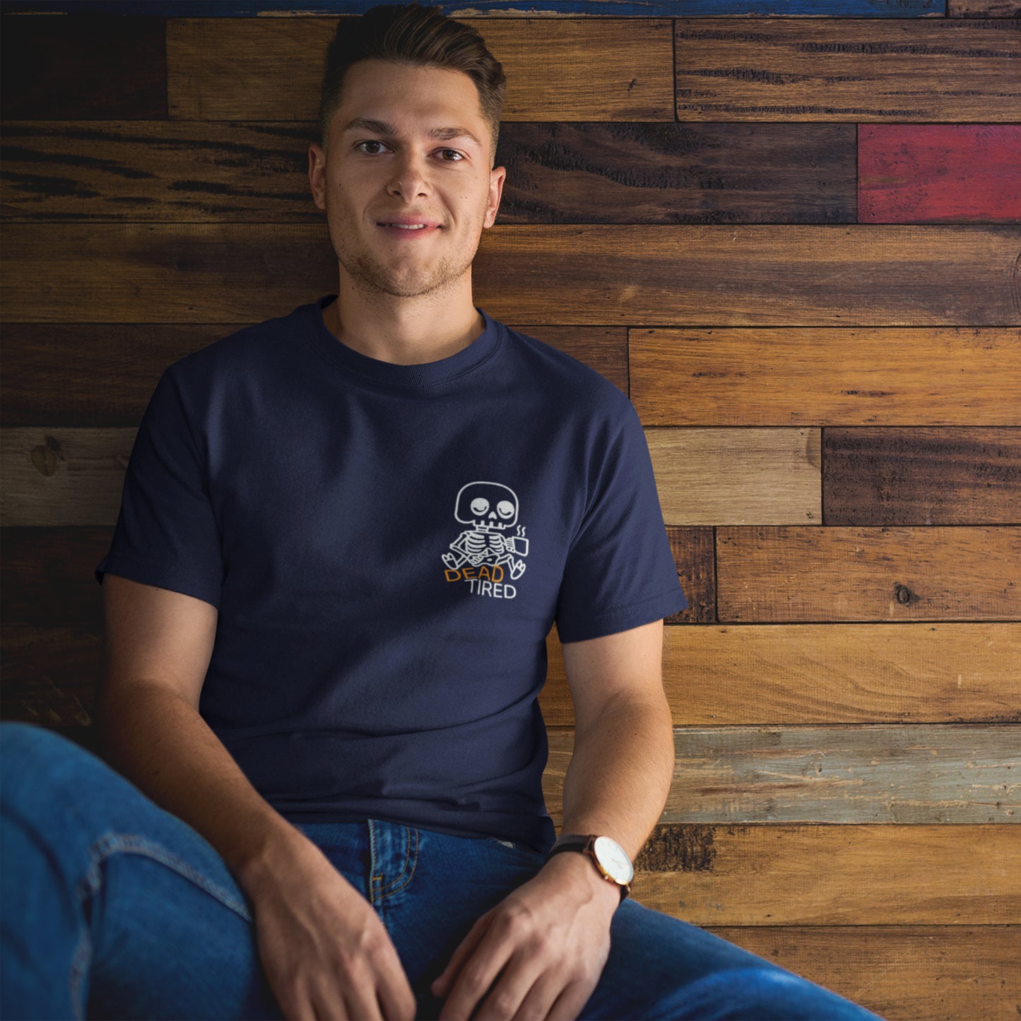 Dead Tired Skeleton Coffee T-Shirt – Funny & Spooky Vibes