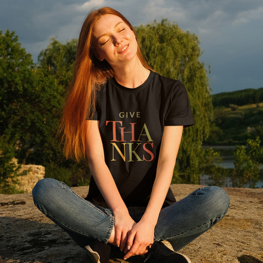 Give Thanks T-Shirt – Minimalist Thanksgiving Tee with Fall Colors | Gratitude Shirt for Autumn Season