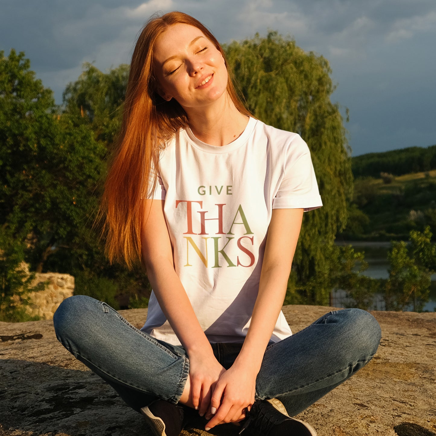 Give Thanks T-Shirt – Minimalist Thanksgiving Tee with Fall Colors | Gratitude Shirt for Autumn Season