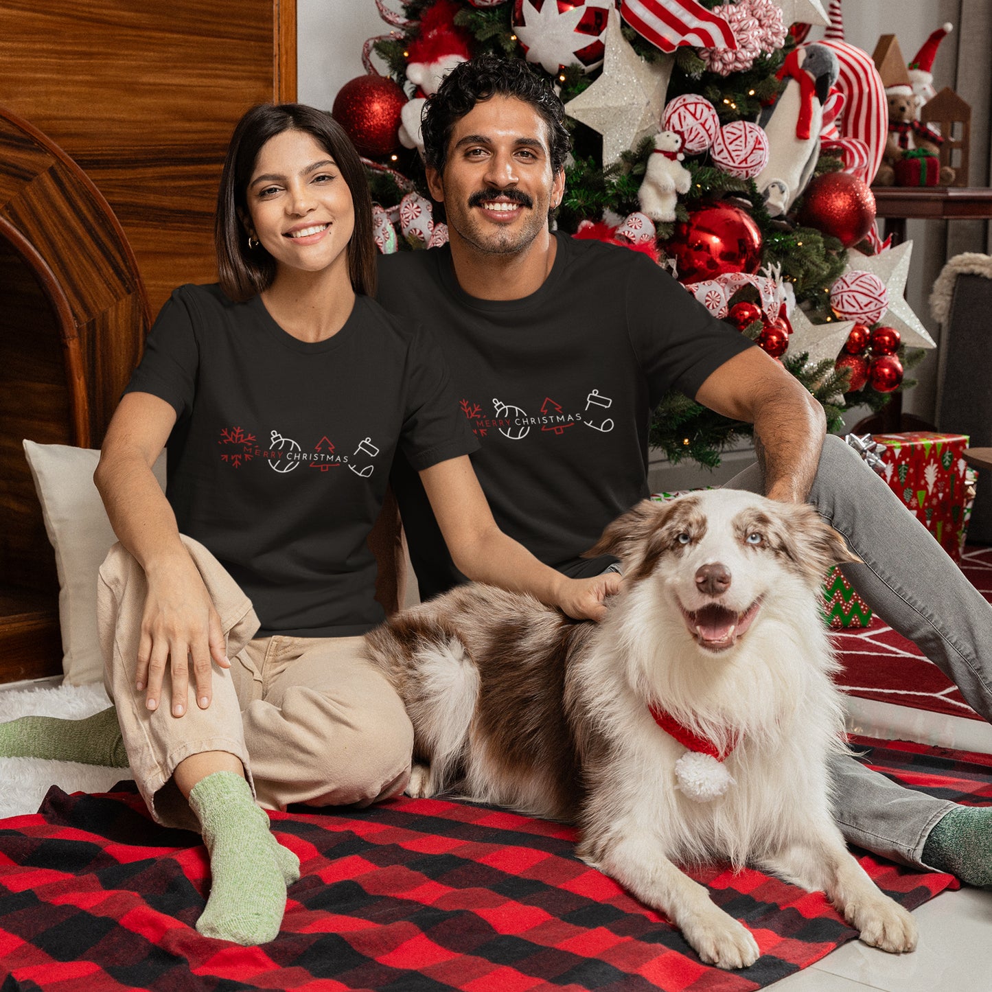 Minimalist Merry Christmas Shirt – Modern Line Art Holiday Icons Tee