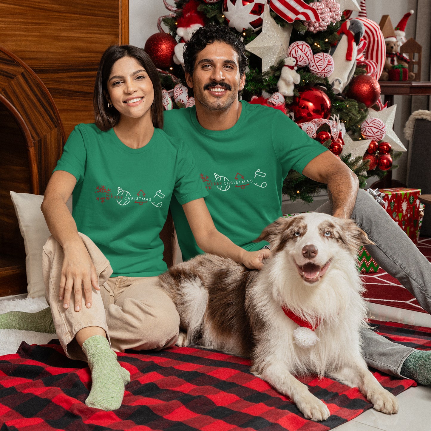 Minimalist Merry Christmas Shirt – Modern Line Art Holiday Icons Tee