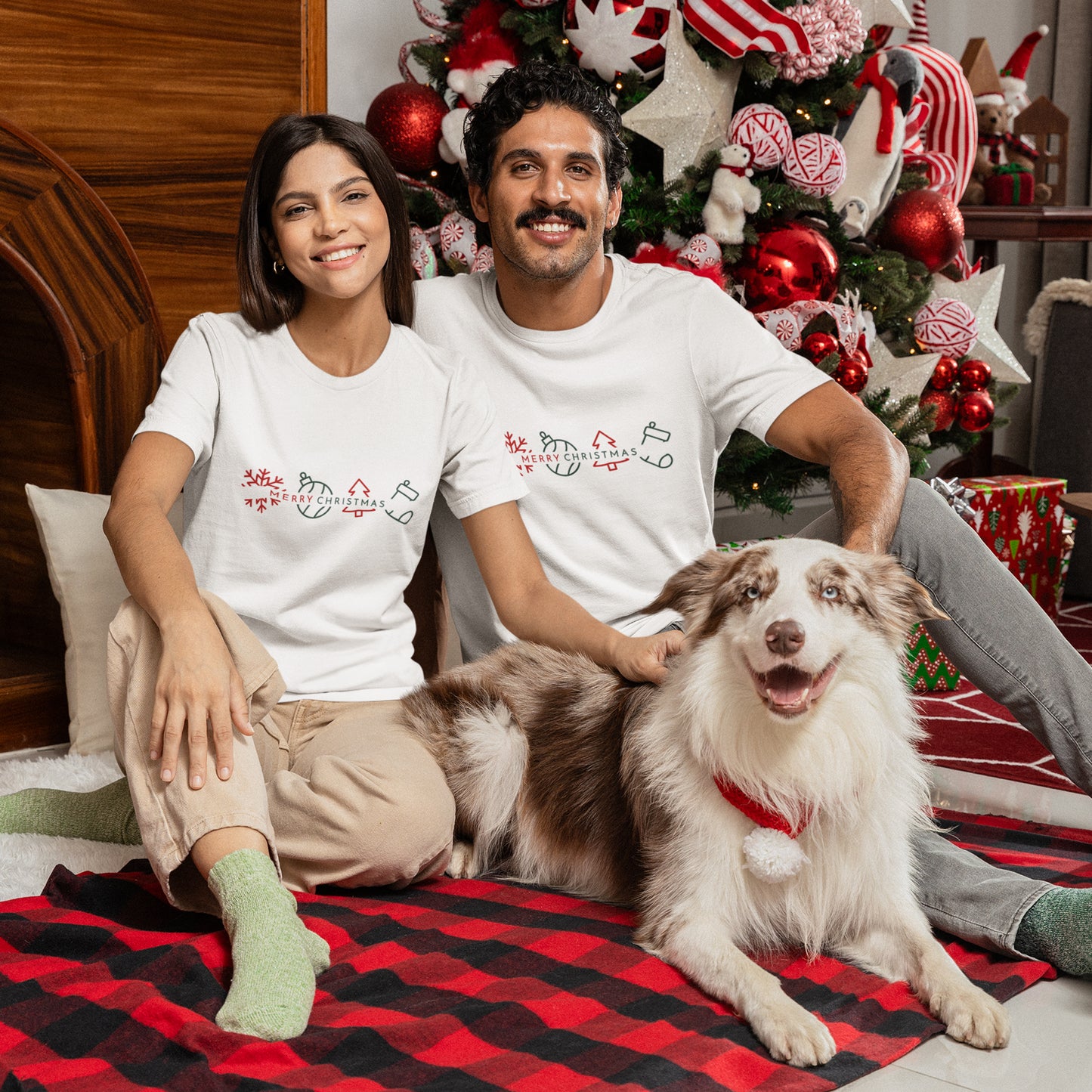 Minimalist Merry Christmas Shirt – Modern Line Art Holiday Icons Tee