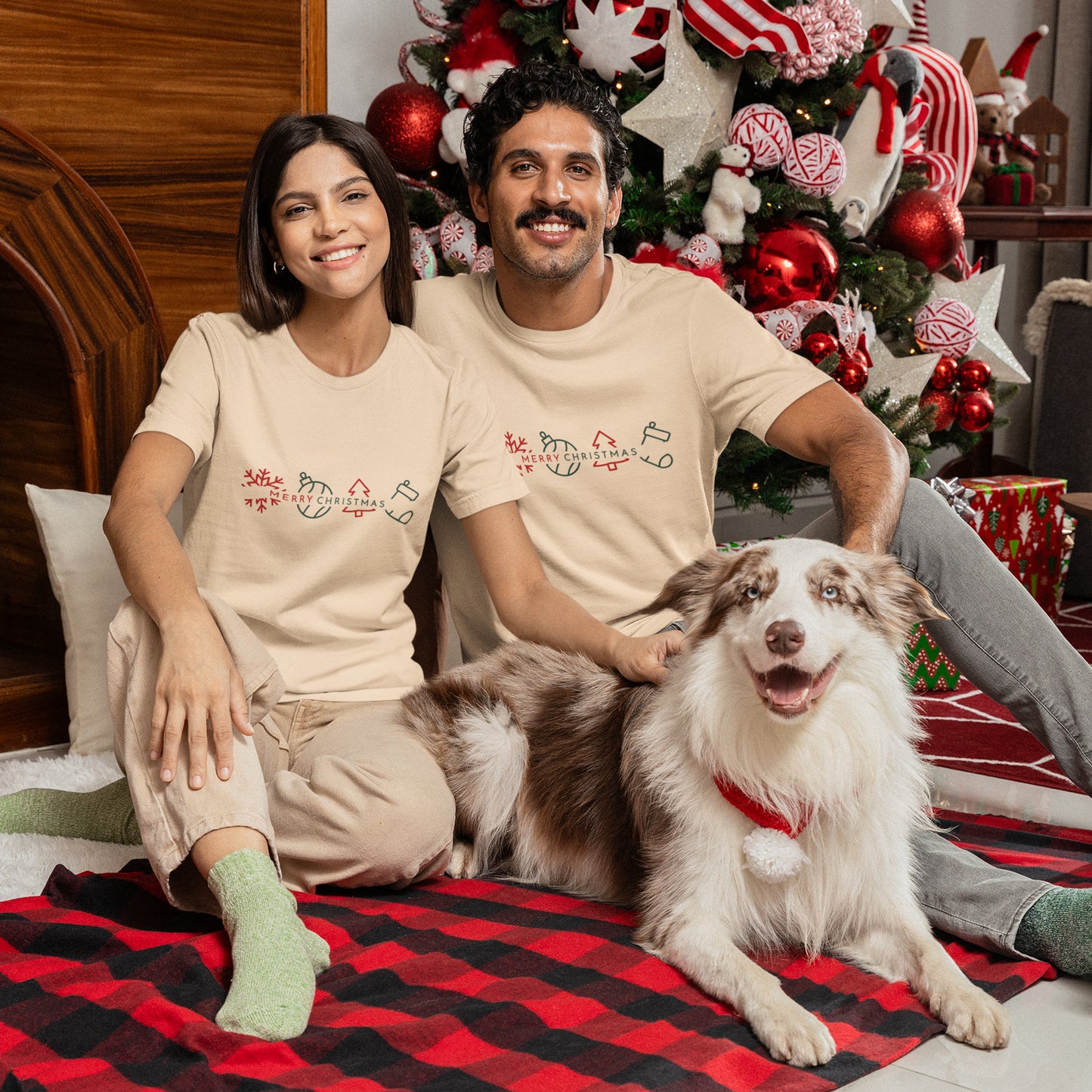 Minimalist Merry Christmas Shirt – Modern Line Art Holiday Icons Tee