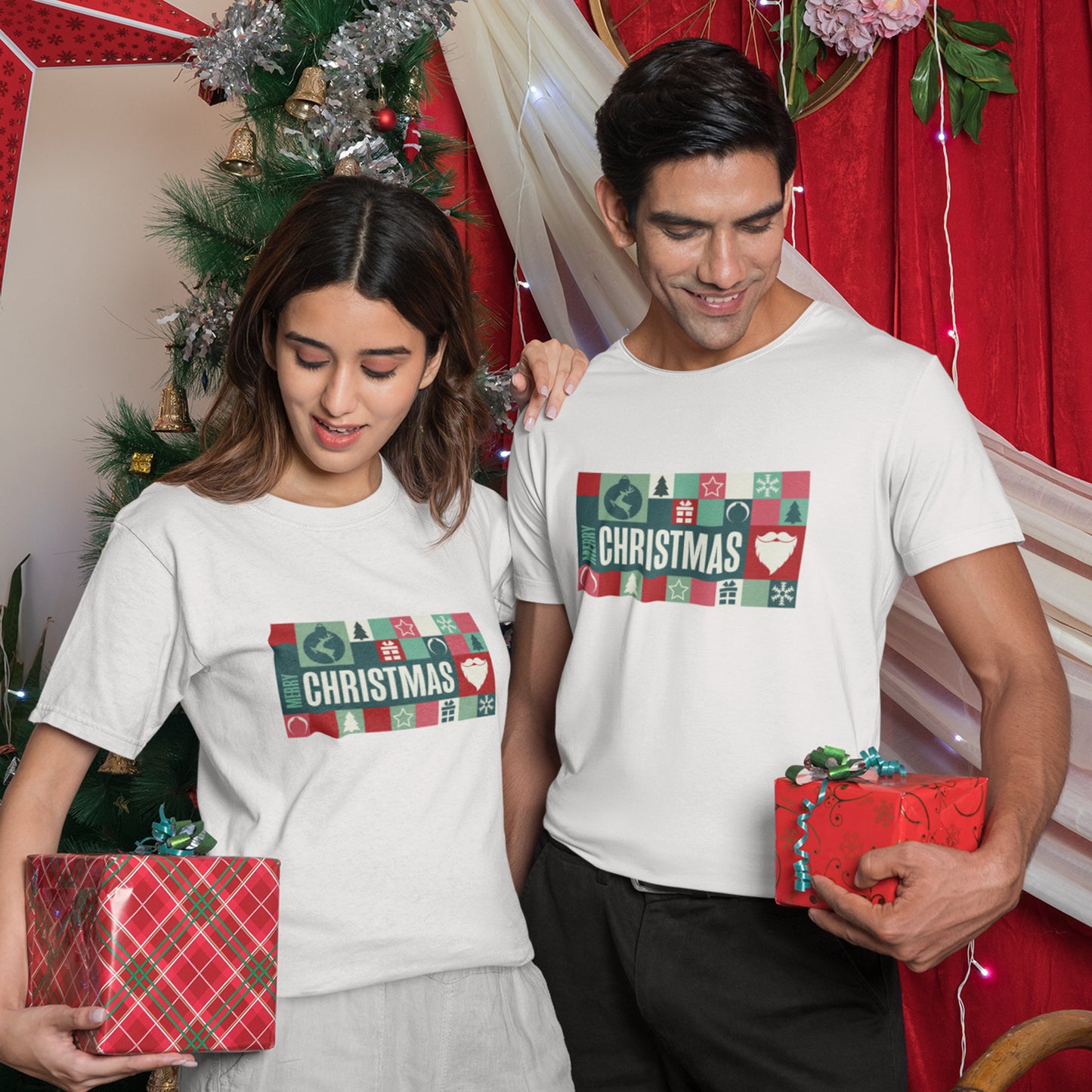 Merry Christmas Retro Block Design | Vintage Holiday Shirt | Christmas Graphic Tee
