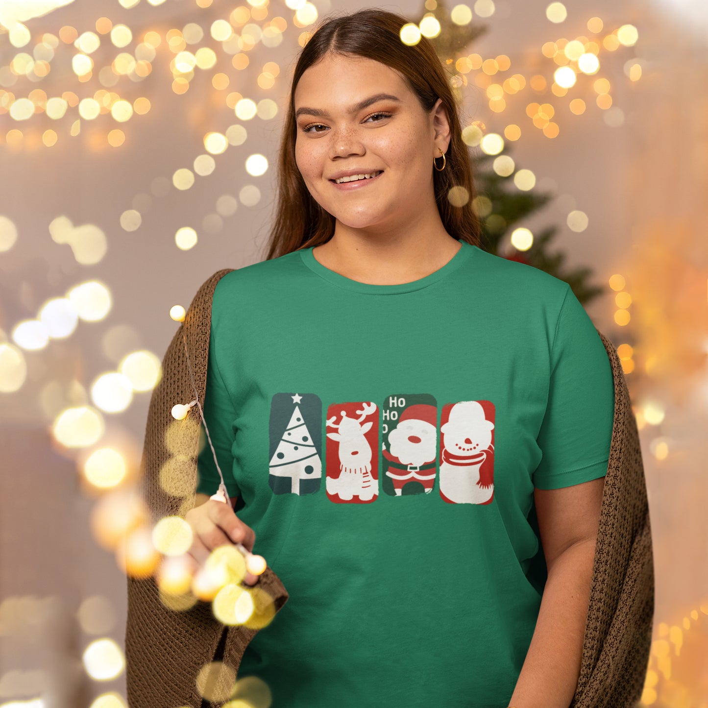 Cute Christmas Characters T-Shirt - Santa, Reindeer, Snowman & Tree Holiday Tee