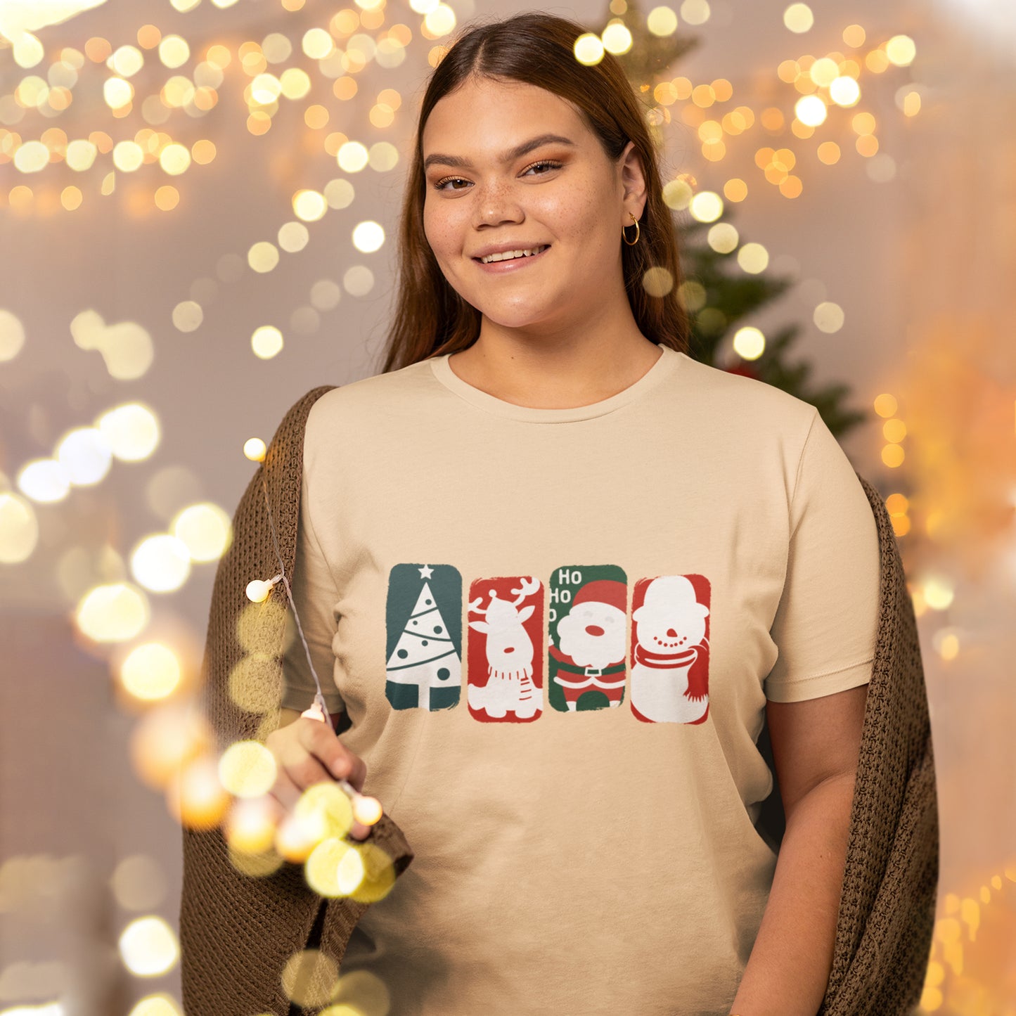 Cute Christmas Characters T-Shirt - Santa, Reindeer, Snowman & Tree Holiday Tee