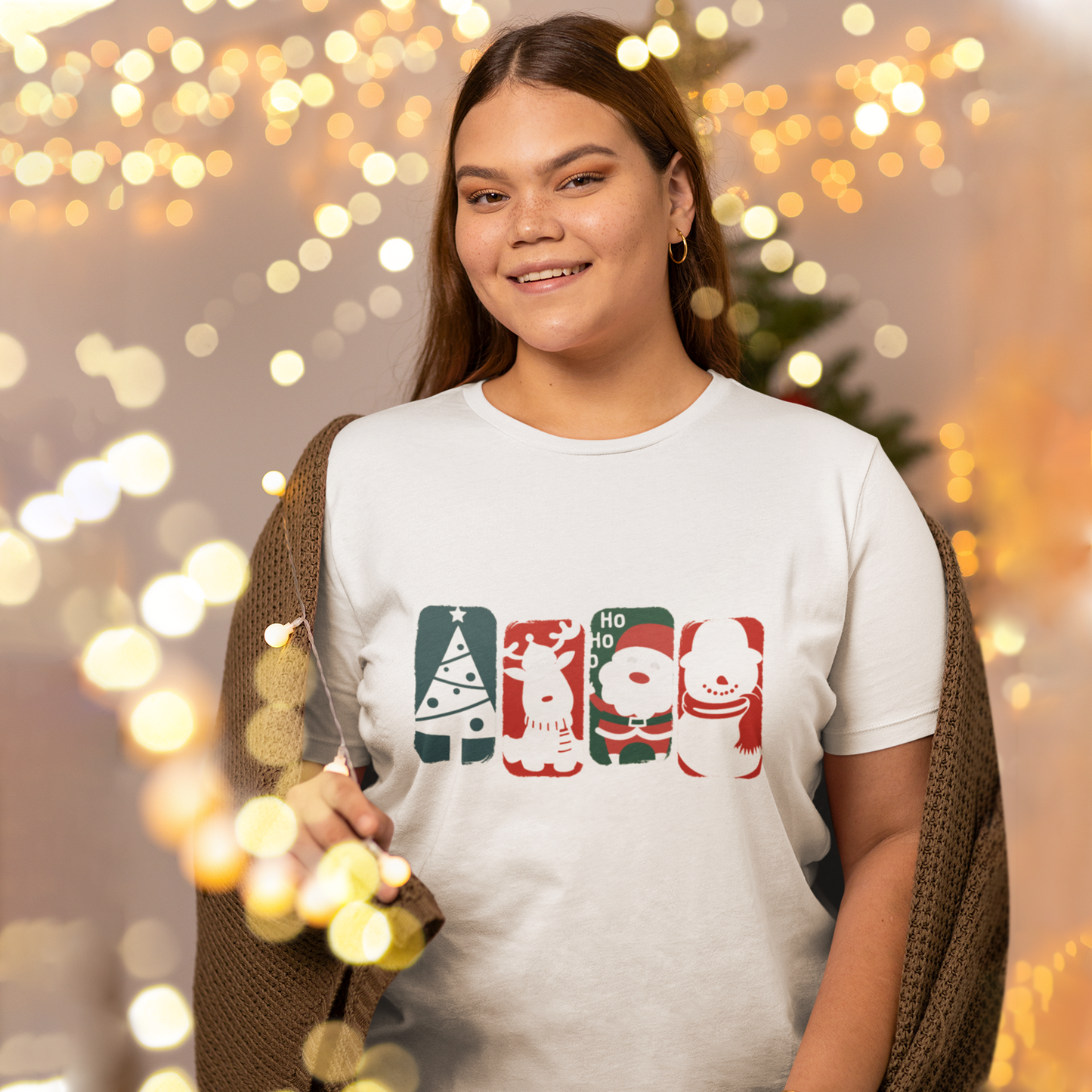 Cute Christmas Characters T-Shirt - Santa, Reindeer, Snowman & Tree Holiday Tee