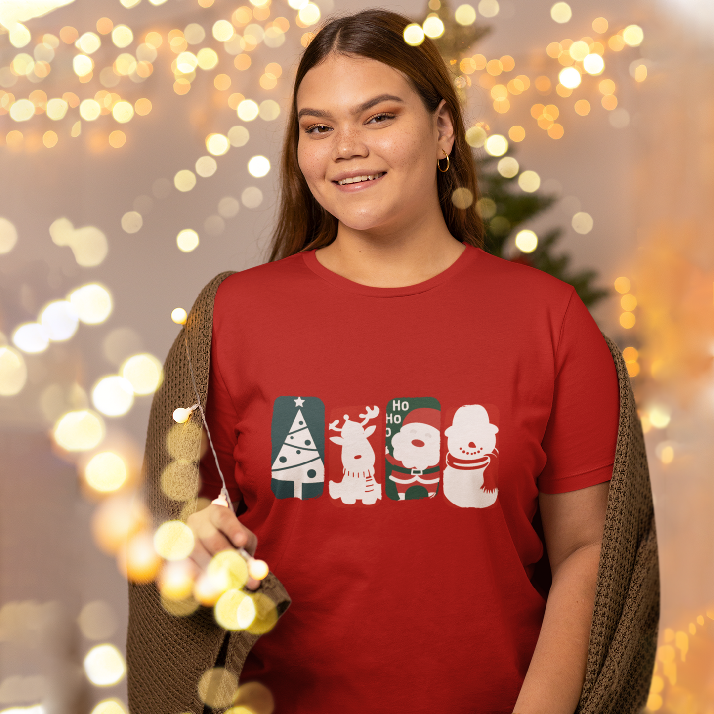 Cute Christmas Characters T-Shirt - Santa, Reindeer, Snowman & Tree Holiday Tee