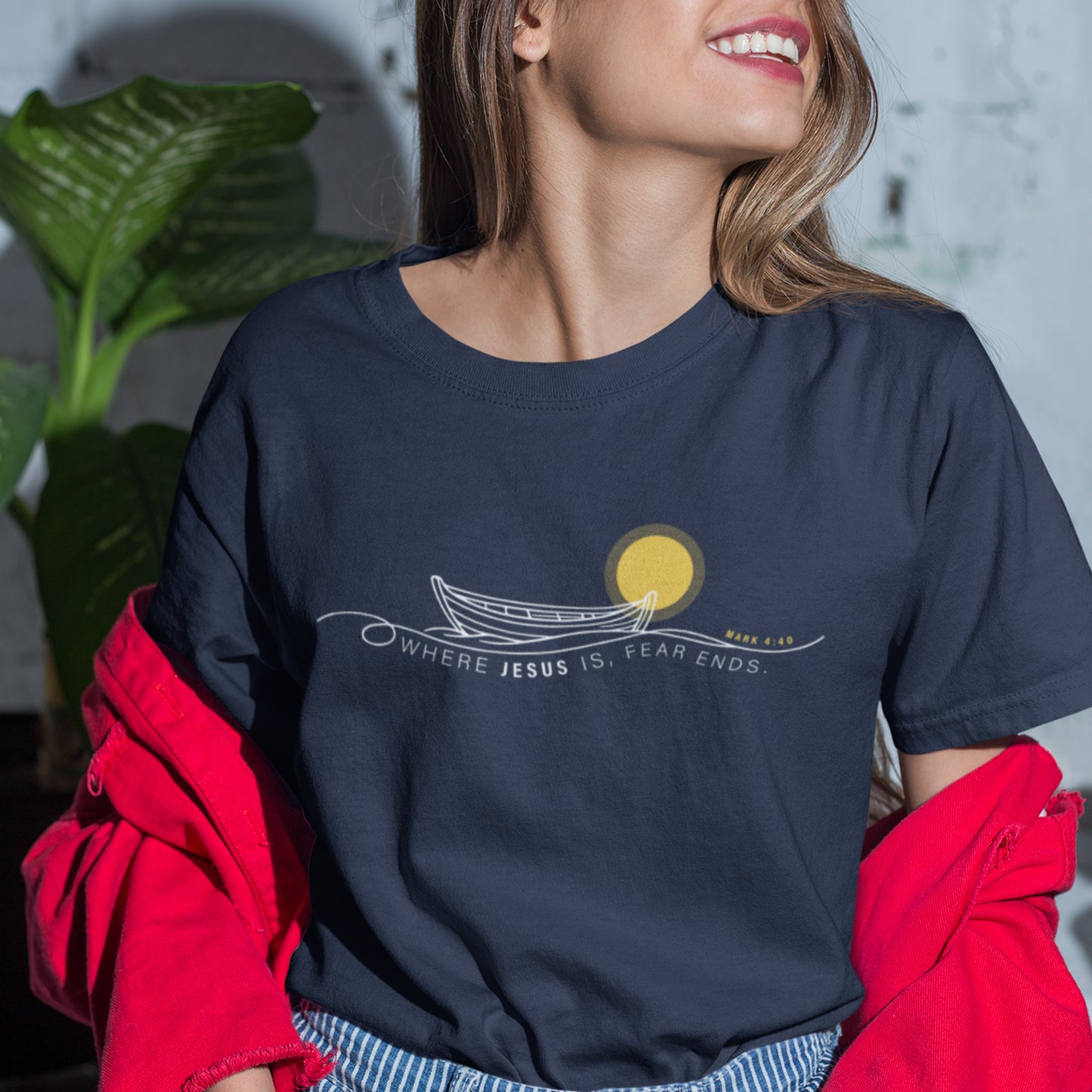Where Jesus Is Fear Ends Christian Boat Graphic Tee