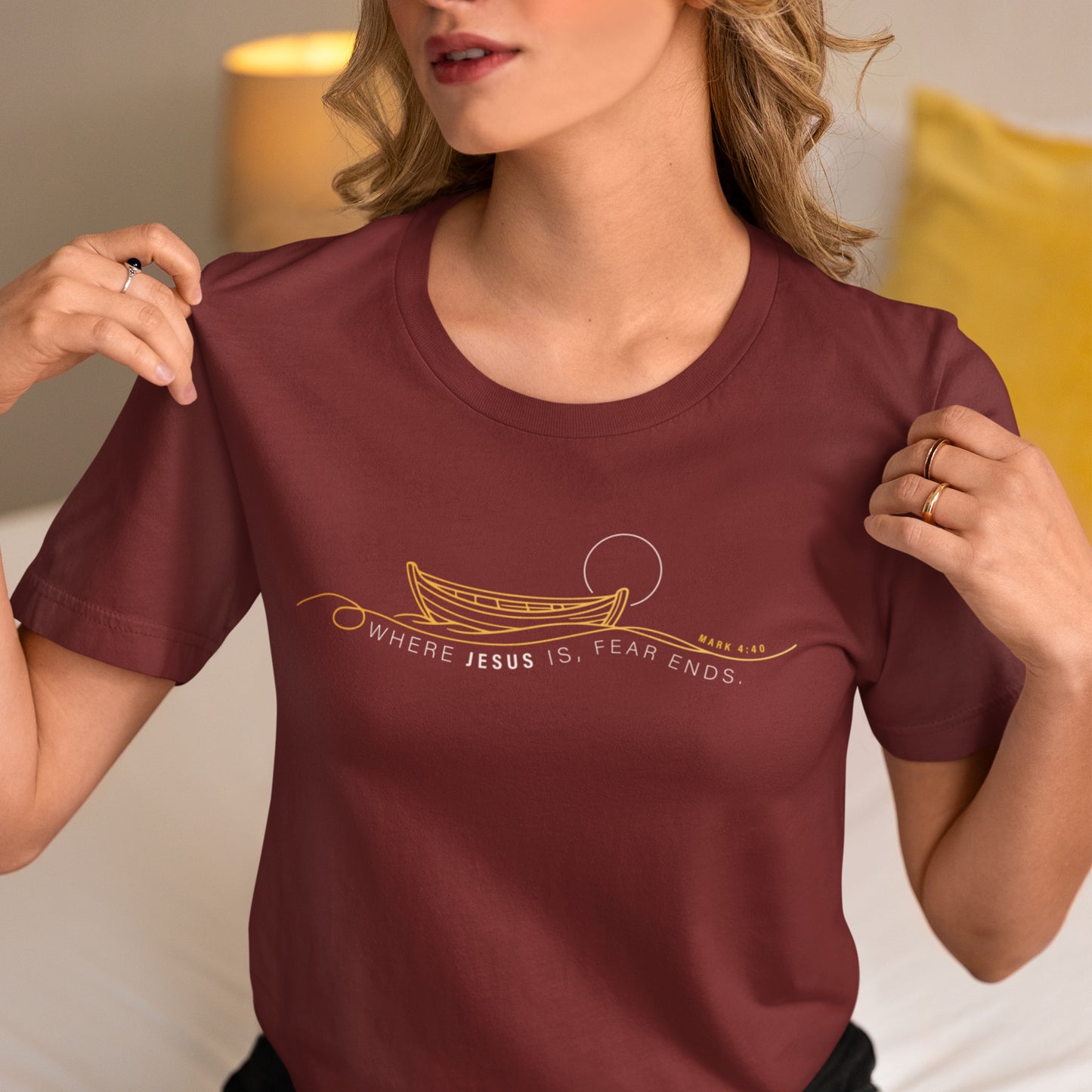 Where Jesus Is Fear Ends Christian Boat Graphic Tee