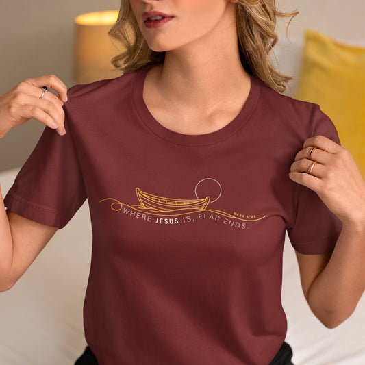Where Jesus Is Fear Ends Christian Boat Graphic Tee