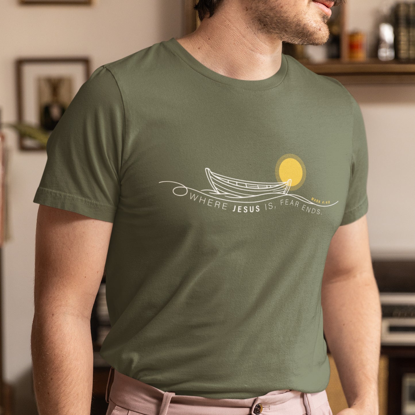 Where Jesus Is Fear Ends Christian Boat Graphic Tee