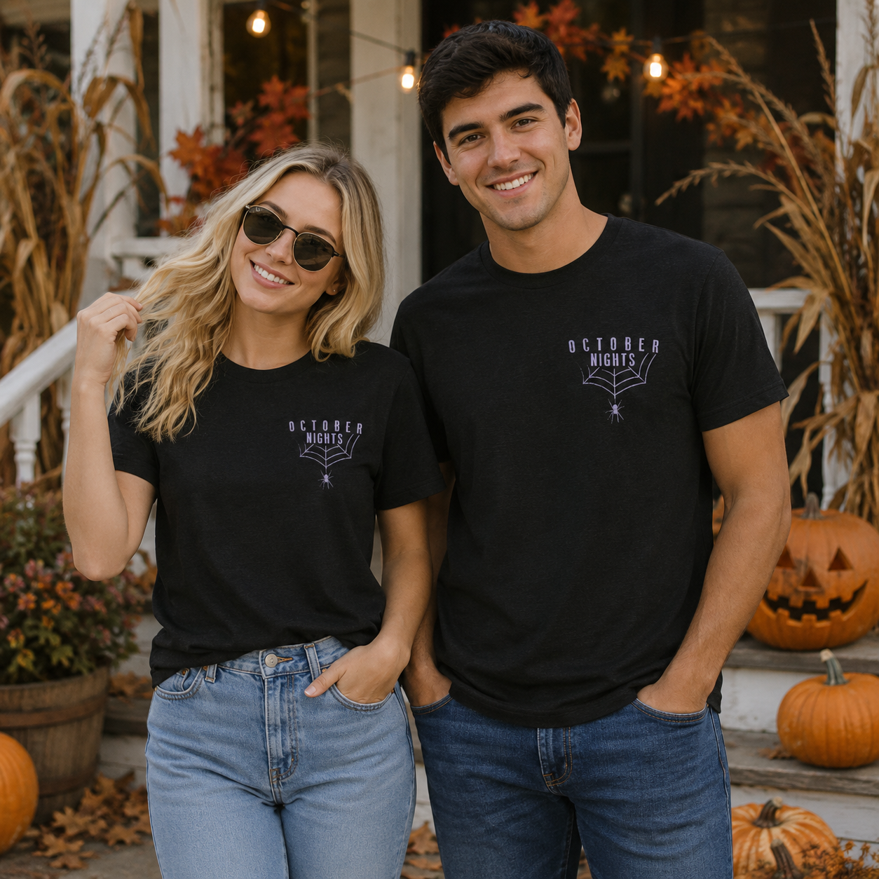 October Nights Spider Web Halloween Shirt - Spooky Graphic Tee